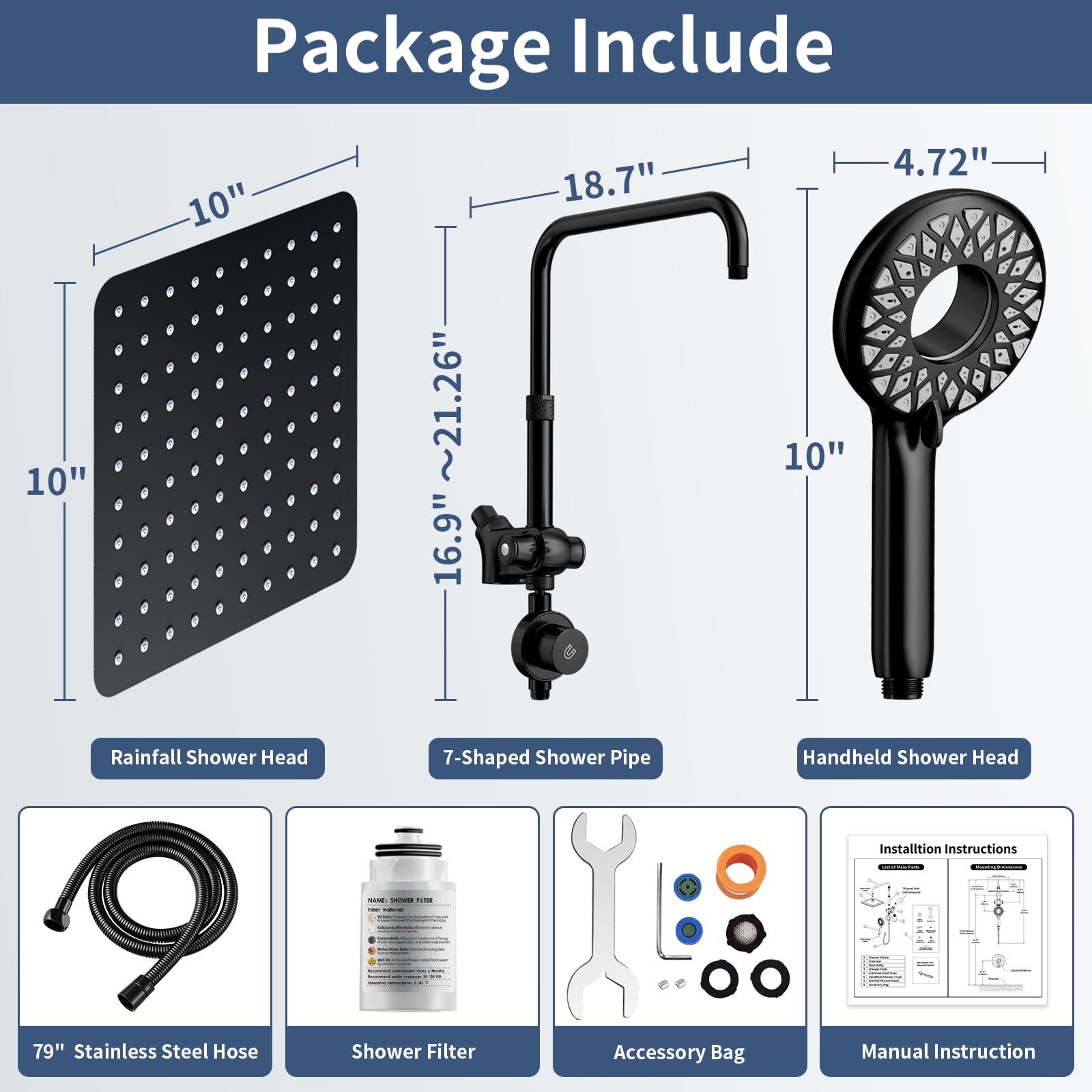 KAIYING Dual Shower Heads with Handheld Spray Combo, Magnetic Filtered Showerhead, Bathroom High Pressure Rainfall Shower Head and Handle Set with Filter for Hard Water, 79" Long Hose (Matte Black) - Image 2