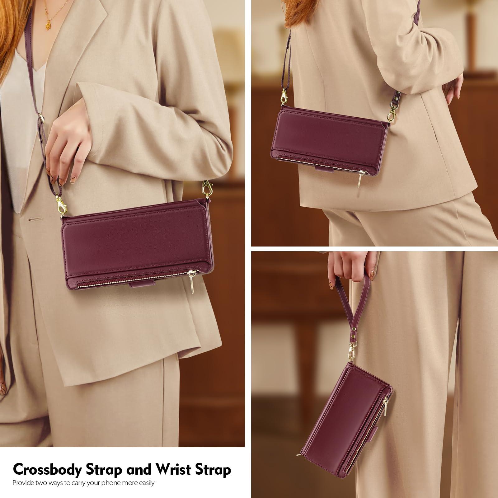 Antsturdy Compatible with iPhone 16 Pro Max Wallet Case for Women【RFID Blocking】 Crossbody Phone Case PU Leather Zipper with Wrist Strap Flip Cover Credit Card Holder for Apple 16 Pro Max,Wine Red - Image 3