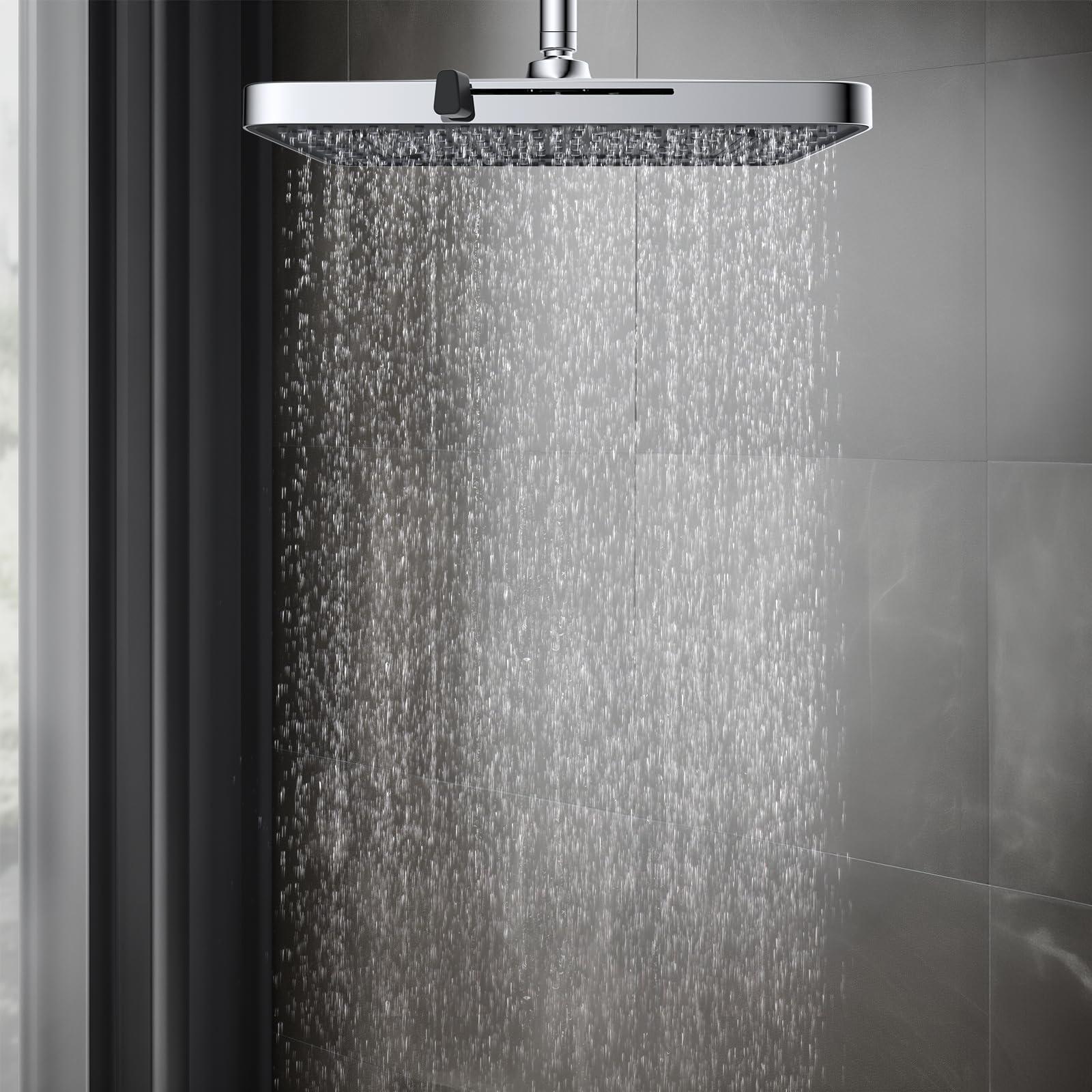Hibbent 5 Spray Modes Shower Head, 13'' High Pressure Rain Shower Head, Large Rainfall Showerhead for Bathroom, High Flow Waterfall Fixed Showerheads with Adjustable Swivel Ball Joint, Chrome - Image 2