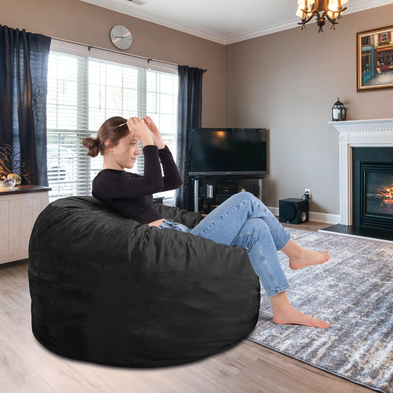SEASXOLTE Bean Bag Chair 3Ft, Memory Foam Filled, Removable Velvet Cover, Bean Bag Chairs for Adults and Teens, Round Sofa Chair for Living Room, Bedroom and Gaming Room, Black - Image 2