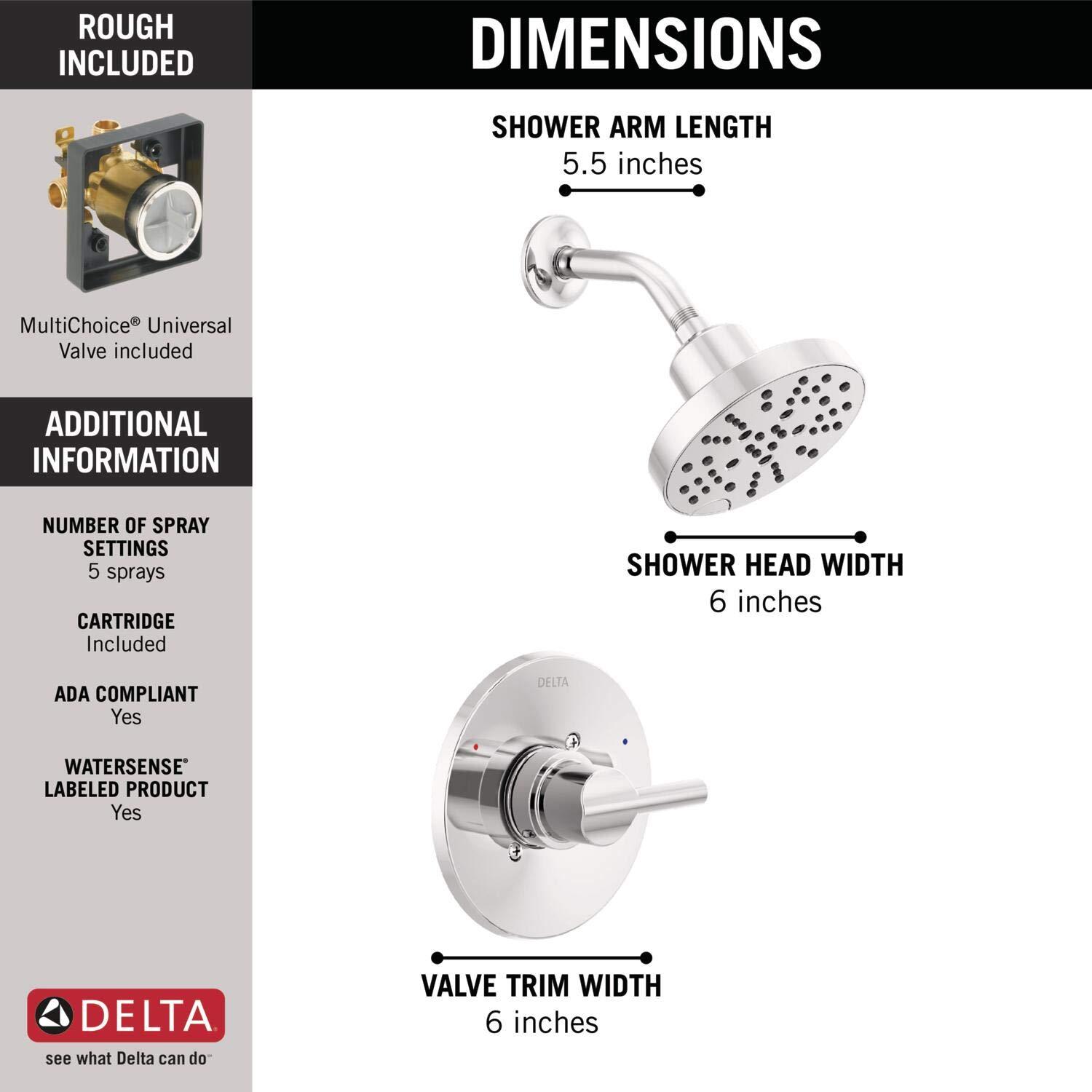 Delta Faucet Nicoli 14 Series Single-Handle Shower Faucet, Shower Trim Kit with 5-Spray H2Okinetic Shower Head, Chrome 142749 (Shower Valve Included) - Image 4