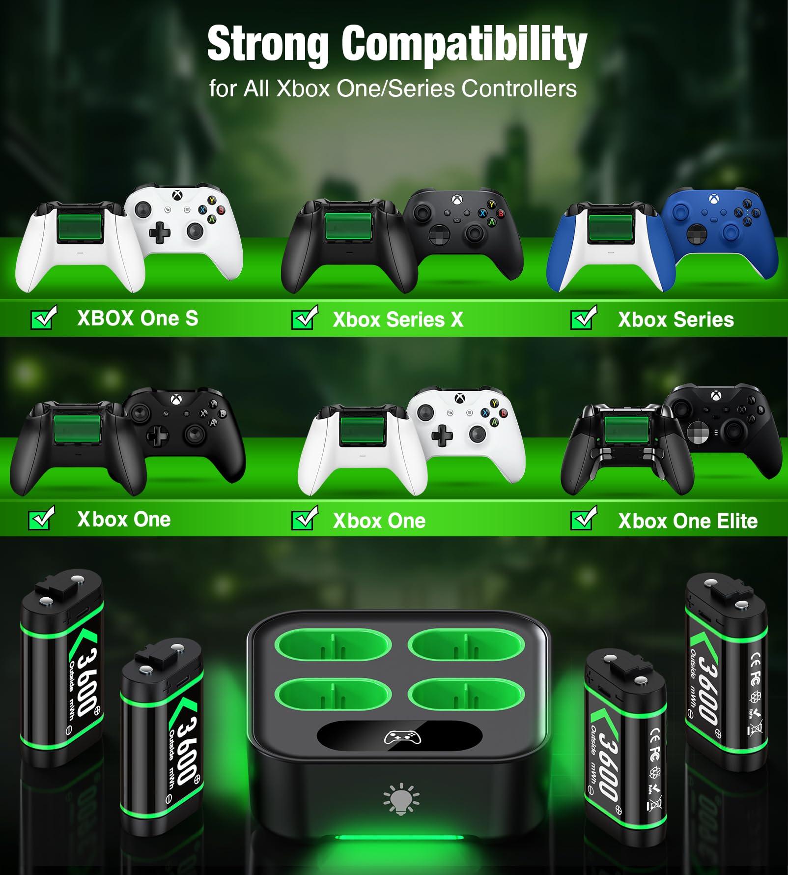 Upgraded Fast Charging Rechargeable Battery Packs for Xbox, 4 x 3600mWh Xbox Controller Batteries with Charger Dock & Light Control for Xbox Series X|S, One S/X/Elite Controllers, Console Accessory - Image 2