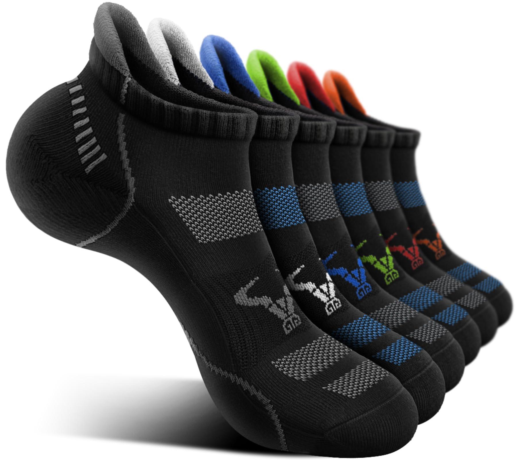BULLIANT Men Running Socks 6Pairs-Ankle Athletic Socks Wicking Cushioned for Men Walking-Arch Compression Support