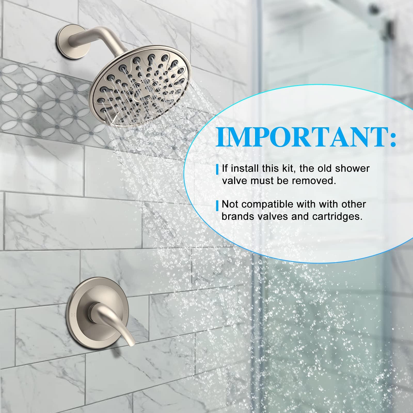 Brushed Nickel Shower Faucet Set, EMBATHER Shower Fixtures with 6 Inch Rainfall Shower Head, Single Handle Control Shower Valve and Trim Kit - Image 2