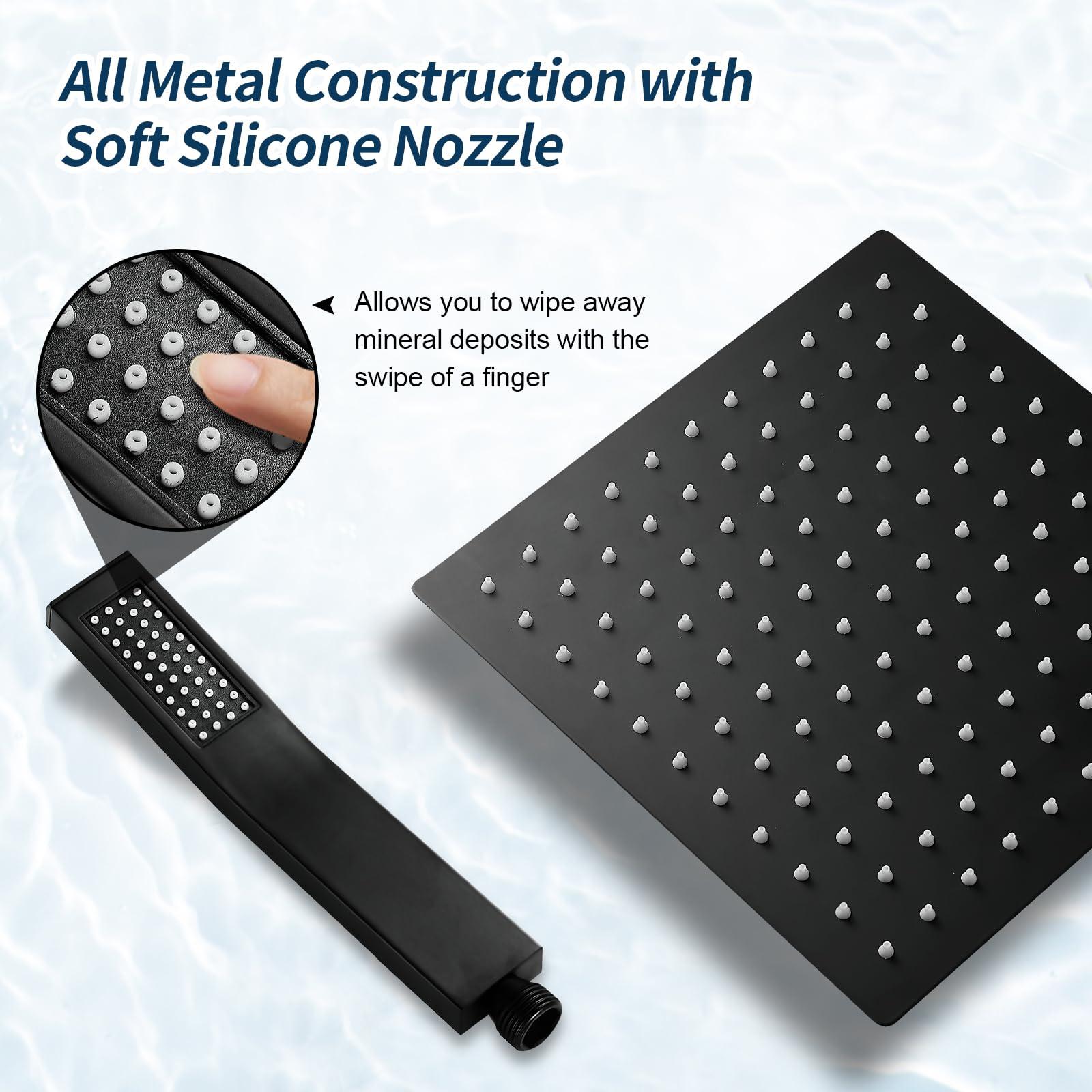 BALLEERUN Shower Faucet Kit 10-Inch Matte Black Showerhead and Handle Kit Bathroom Deluxe Rain Shower Combo Kit with Square Rain Showerhead and High-Pressure Handheld Sprayer Shower Valve - Image 7