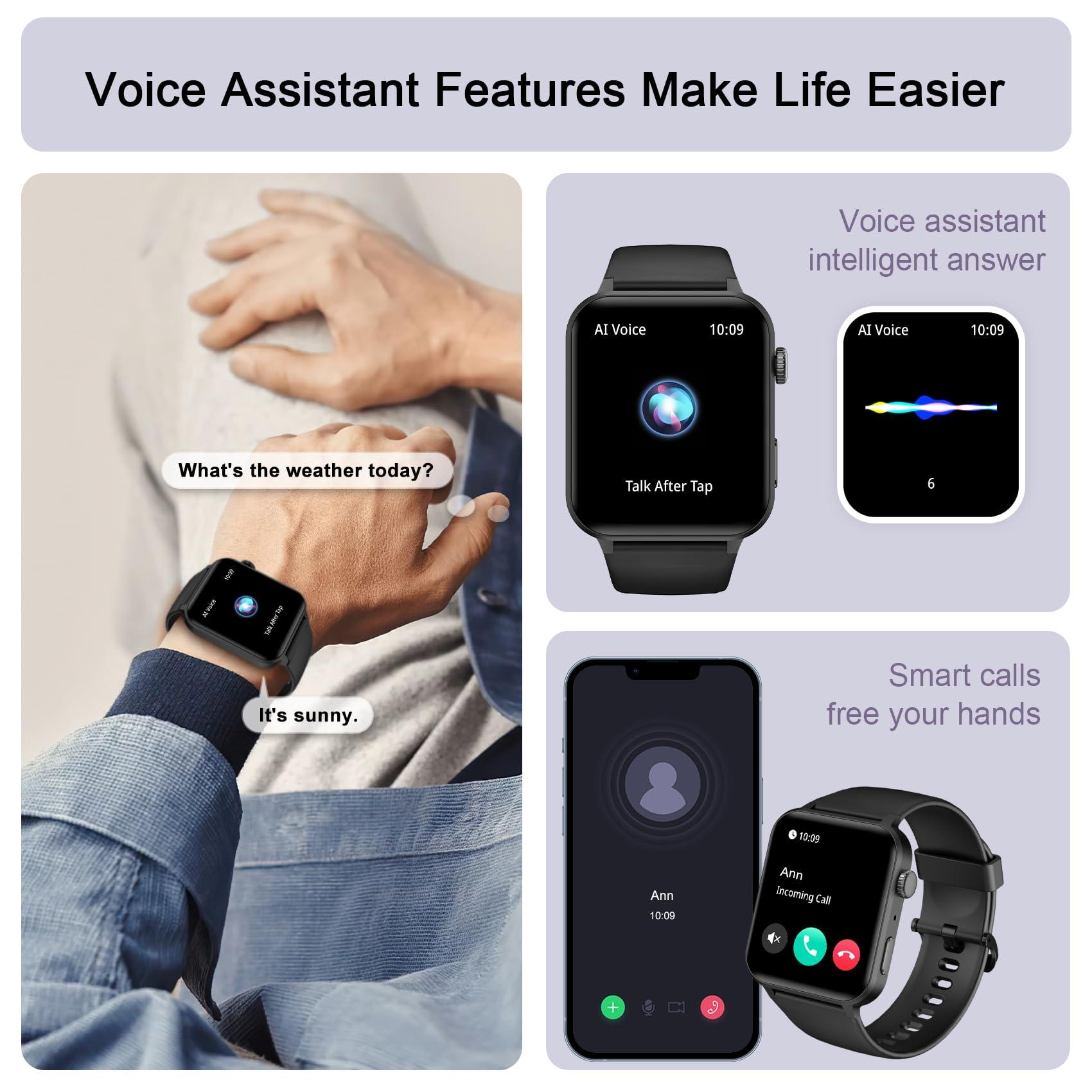 IOWODO Smart Watch for Men Women - 1.85''HD Screen with Make and Answer Calls, with AI Voice Assistant, SpO2/Heart Rate/Sleep Monitor, 100+ Sports Modes, Smartwatch for Android and iOS (2 Straps) - Image 4