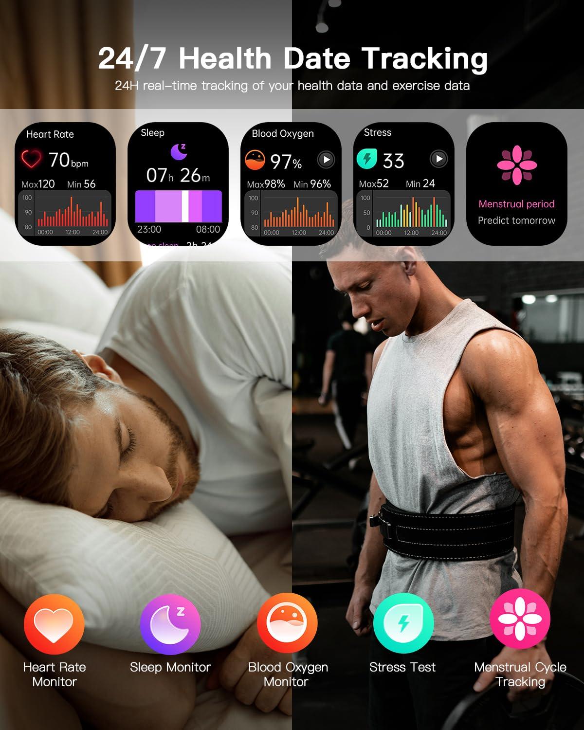 Smart Watch (Answer/Make Calls), 2.1" Curved AMOLED Screen Smartwatch for Men Women 100+ Sport Modes Fitness Watchs with Blood Oxygen/Sleep/Heart Rate Monitor, Smartwatch for Android & iPhone - Image 5