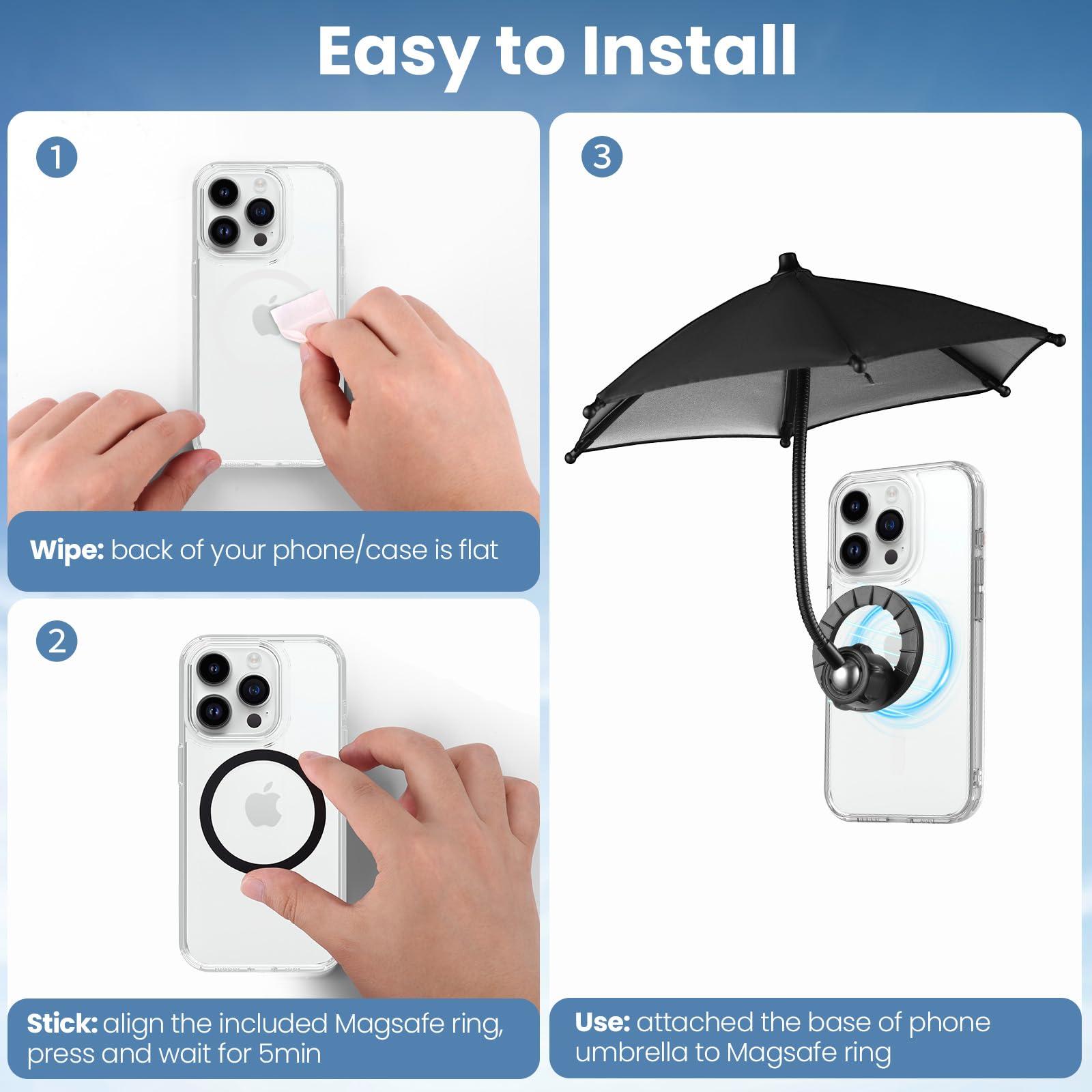 OUTXE Magnetic Phone Umbrella, Universal Mini Tanning Sun Shade Cover Compatible with Magsafe Cell iPhone/Android/iPad/Kindle (Black) - Image 4