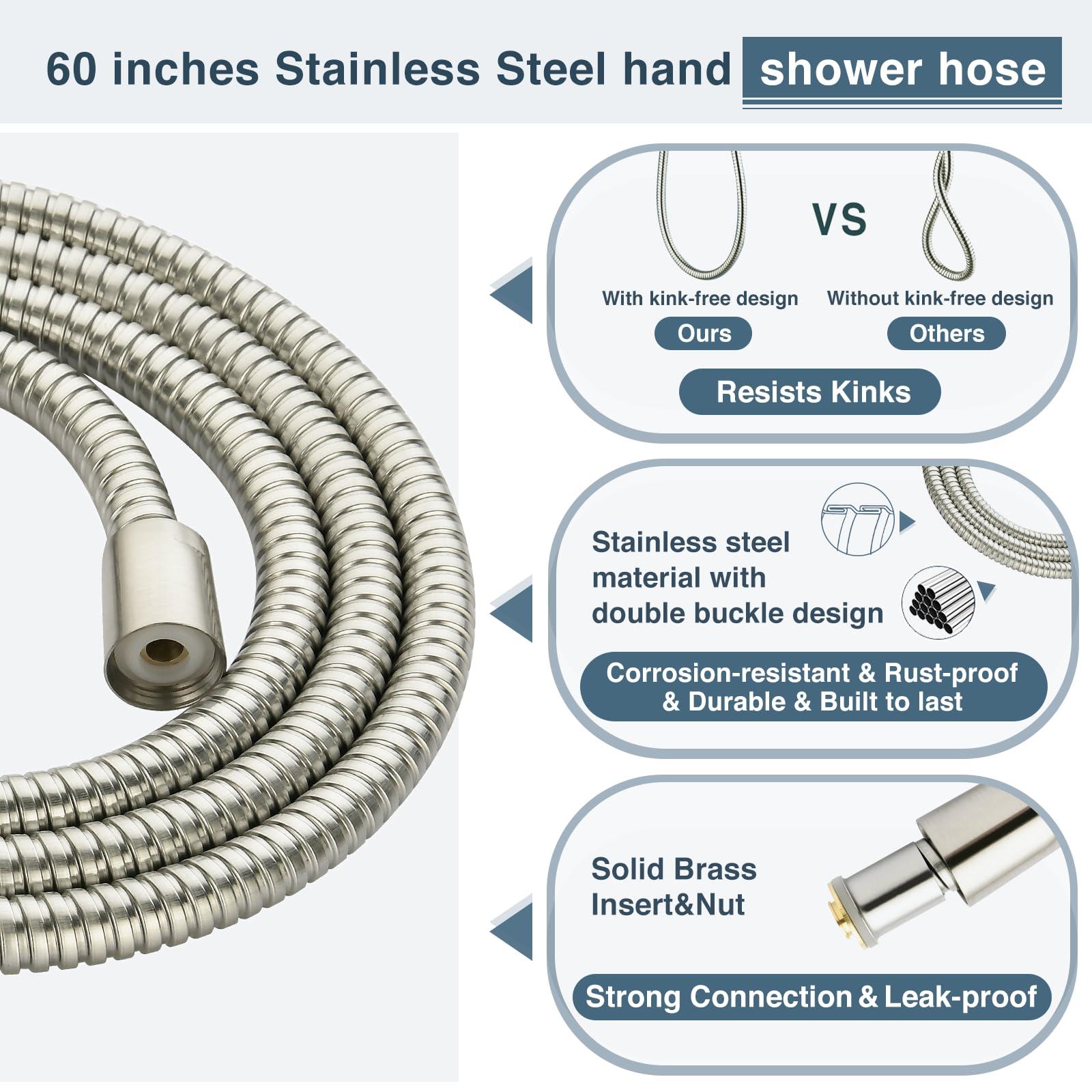 BRIGHT SHOWERS Rain Shower Head with Handheld Spray, 8 Inch Rainfall Shower Head Combo with 60" Hose, Adjustable Dual Square Showerhead Set with 3-Way Diverter, Wall Bracket, Brushed Nickel - Image 8