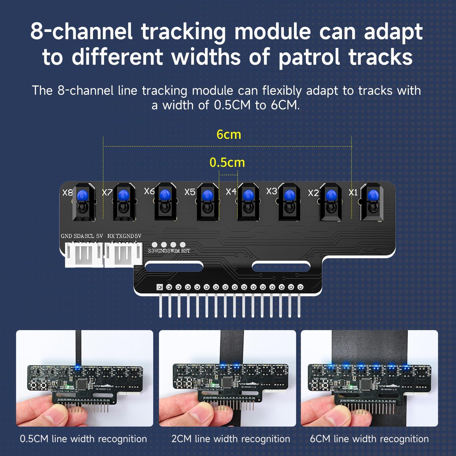 Yahboom 8-Channel Line Patrol Module Sensor 10 Pin,GPIO/IIC/USART,Suitable for RaspberryPi/STM32/UNO/Electronic Projects (8-Channel Module+PH2.0+Dupont Line+Copper Column) - Image 4