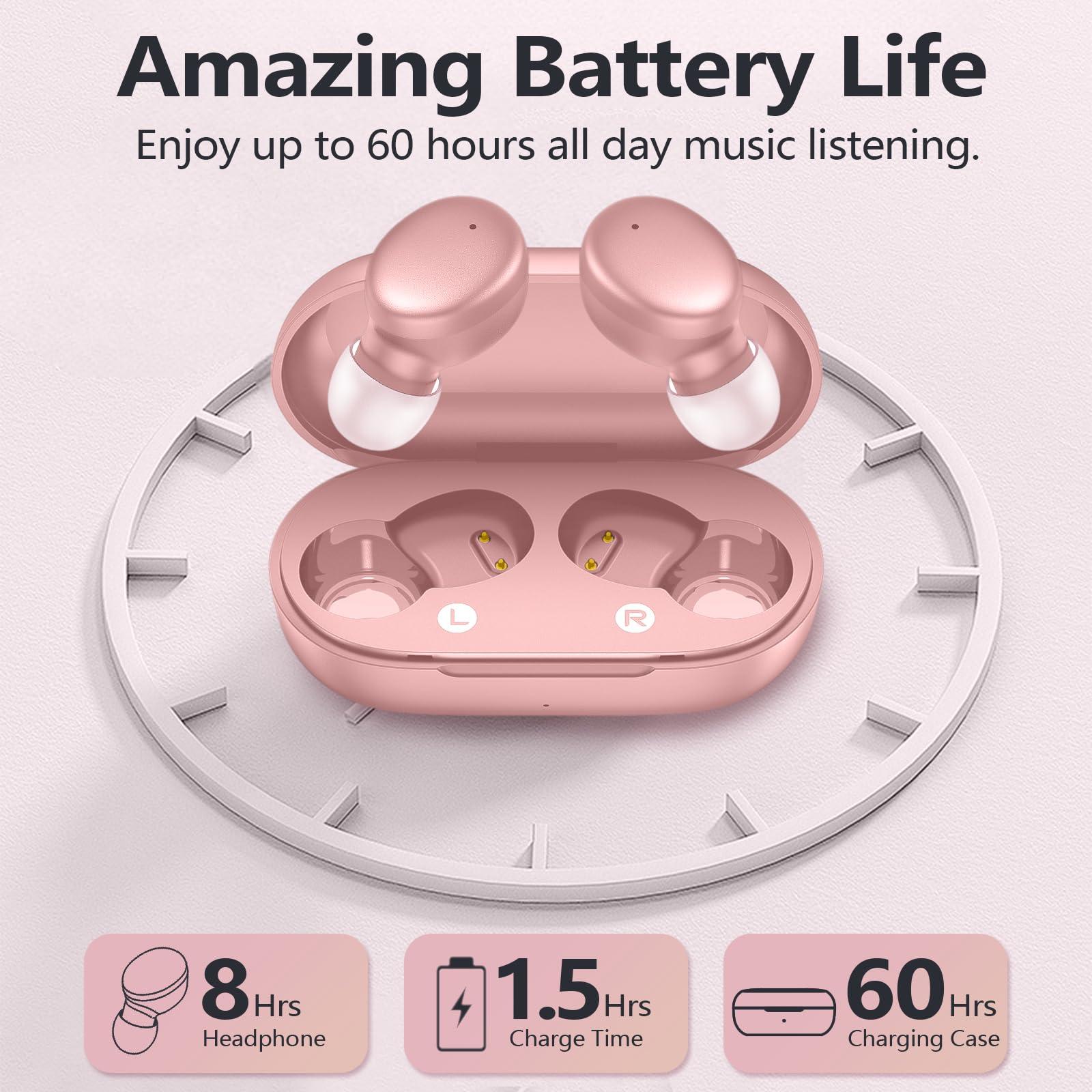 MOZOTER S8 Mini Wireless Earbuds Bluetooth 5.3 in Ear Light-Weight Headphones,60Hrs Playtime Ear Buds with Charging Case,Bluetooth Headsets,Premium Sound with Deep Bass for Sport-Pink - Image 4