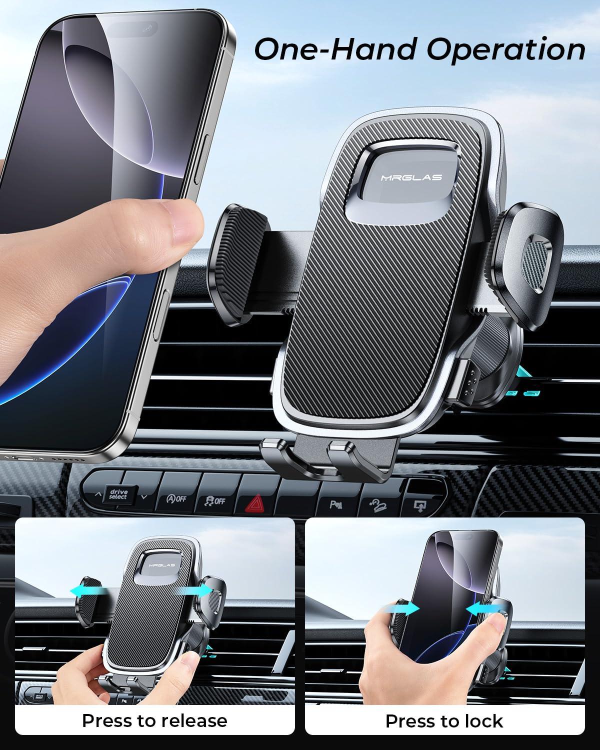 MRGLAS 2025 Upgraded Phone Holders for Your Car with New Metal Hook Clip, Handy Air Vent Cell Phone Car Mount [One Hand Operation], Universal Automobile Cradle for iPhone Android and All Smartphones - Image 8