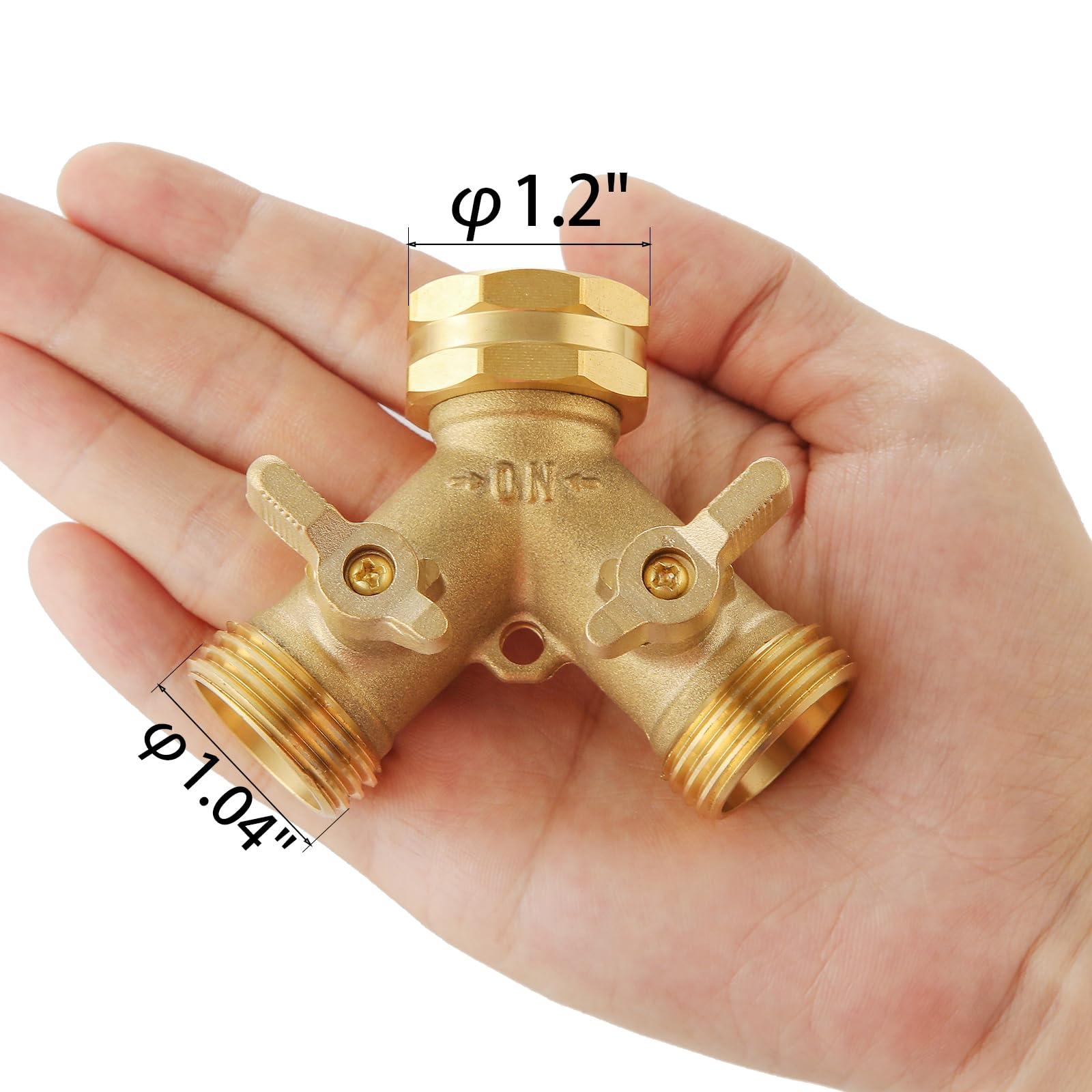 Garden Hose Splitter 2 Way Heavy Duty, Outdoor Faucet Splitter 2 Way, Solid Brass Spigot Splitter Hose Y Splitter with Shutoff Valve - Image 2