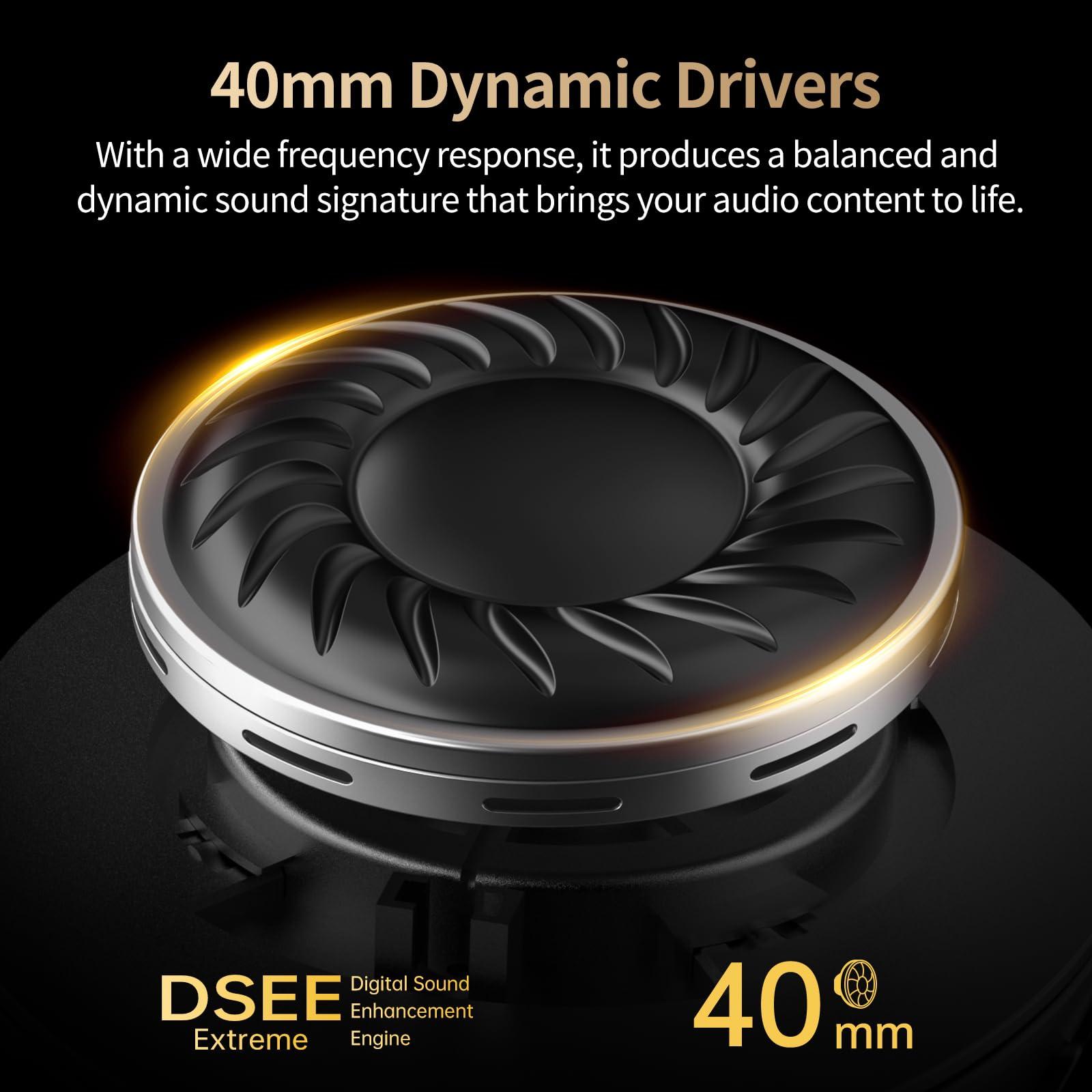 UNIVEGET Upgraded Bluetooth Wireless Over-Ear Headphones with Microphone, 60 Hour Playtime, Foldable, Black - Image 4
