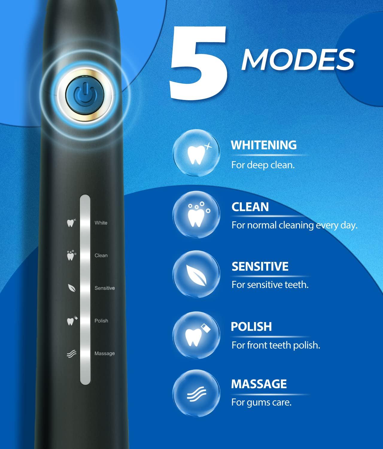 TEETHEORY Sonic Electric Toothbrushes for Adults and Kids, 8 Brush Heads Electric Toothbrush with 40000 VPM Deep Clean 5 Modes, Rechargeable Fast Charge 4 Hours Last 30 Days - Image 5