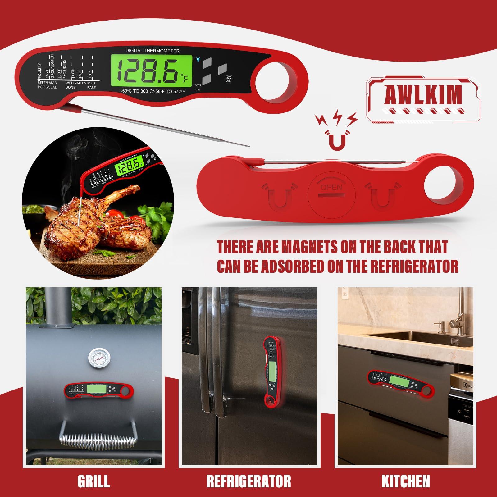 Instant Read Meat Thermometer Digital - Waterproof Food Thermometer with Backlight for Cooking, Grill, Candy, Kitchen & Stocking Stuffers for Men - Red - Image 6