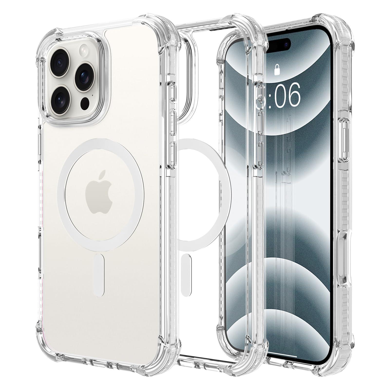 OOK Case for iPhone 16 Pro Max, Magnetic White Clear Case [Compatible with MagSafe] Slim Anti-Scratch Shockproof Protective TPU Bumper Acrylic Cover for 6.9 inch
