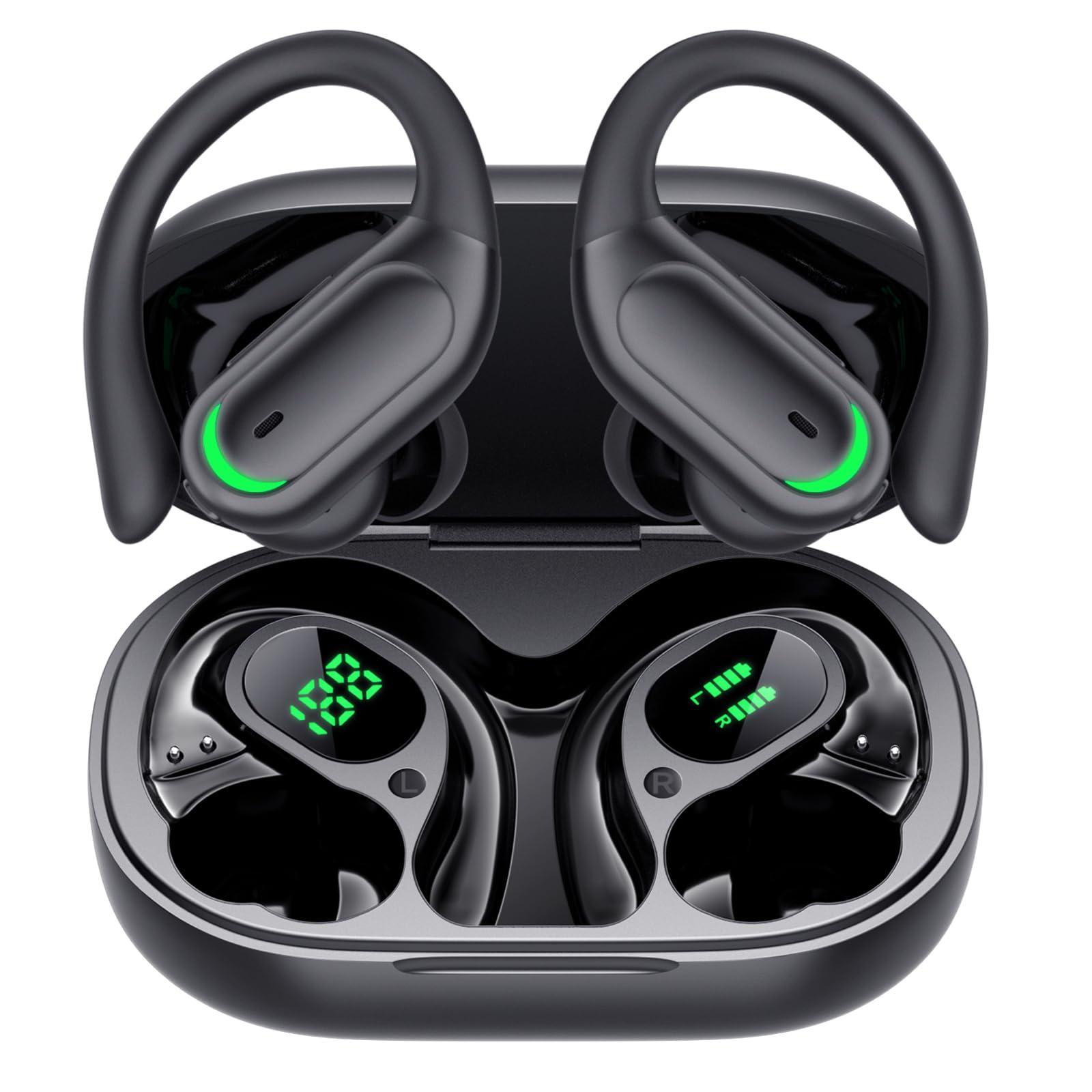 Wireless Earbuds Bluetooth 5.4 Headphones, 96hrs Playtime, Wireless Charging Case LED Display, Over Ear Headphones, ENC Noise Cancelling, Hi-Fi Sound, IP7 Waterproof, for Sports and Workouts Black