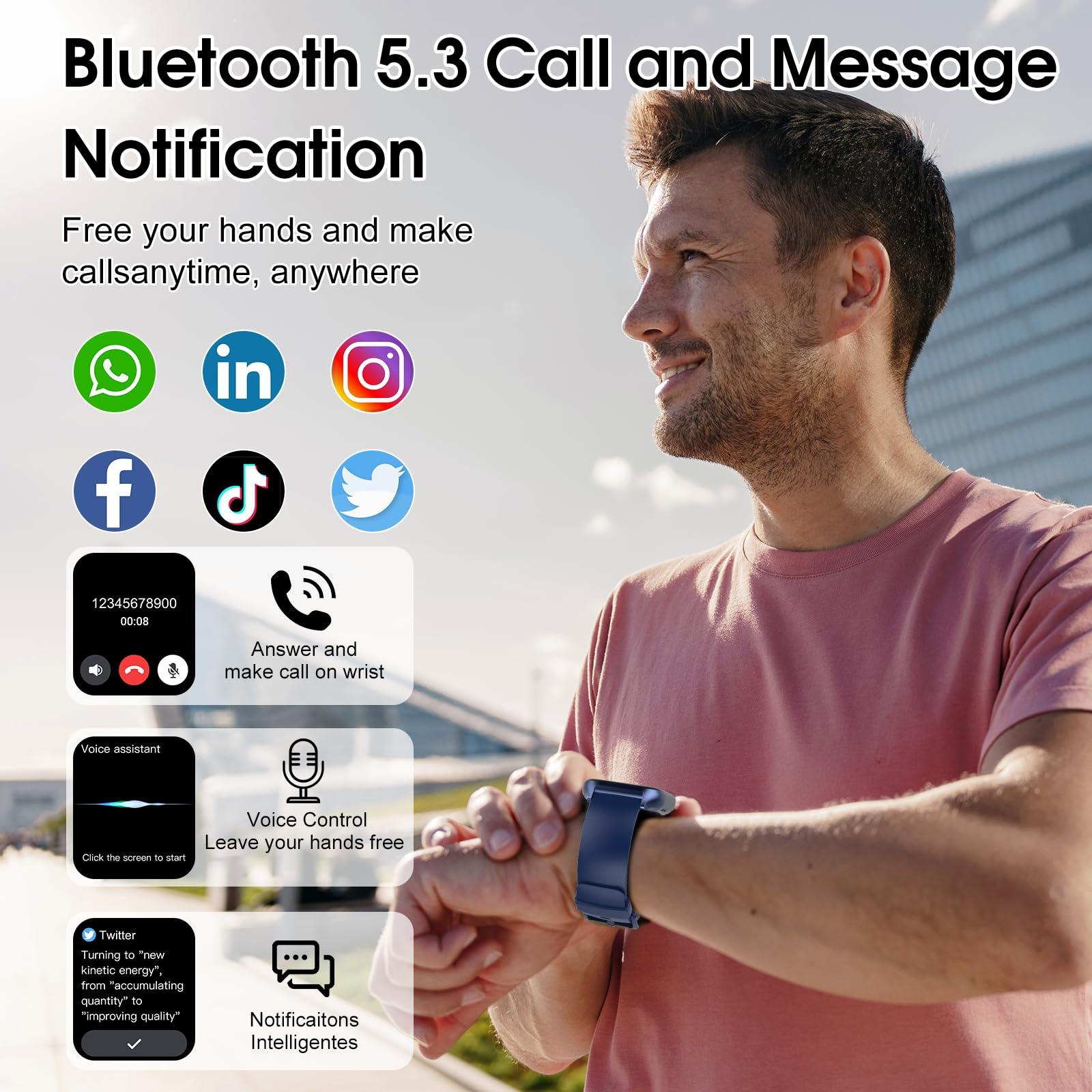 Smart Watch (Answer/Make Call), 1.85" Smartwatch for Men Women, 2025 Fitness Watch, 110+ Sport Modes/Heart Rate/Sleep Monitor/Pedometer, IP68 Waterproof Fitness Activity Tracker for Android iOS, Blue - Image 2