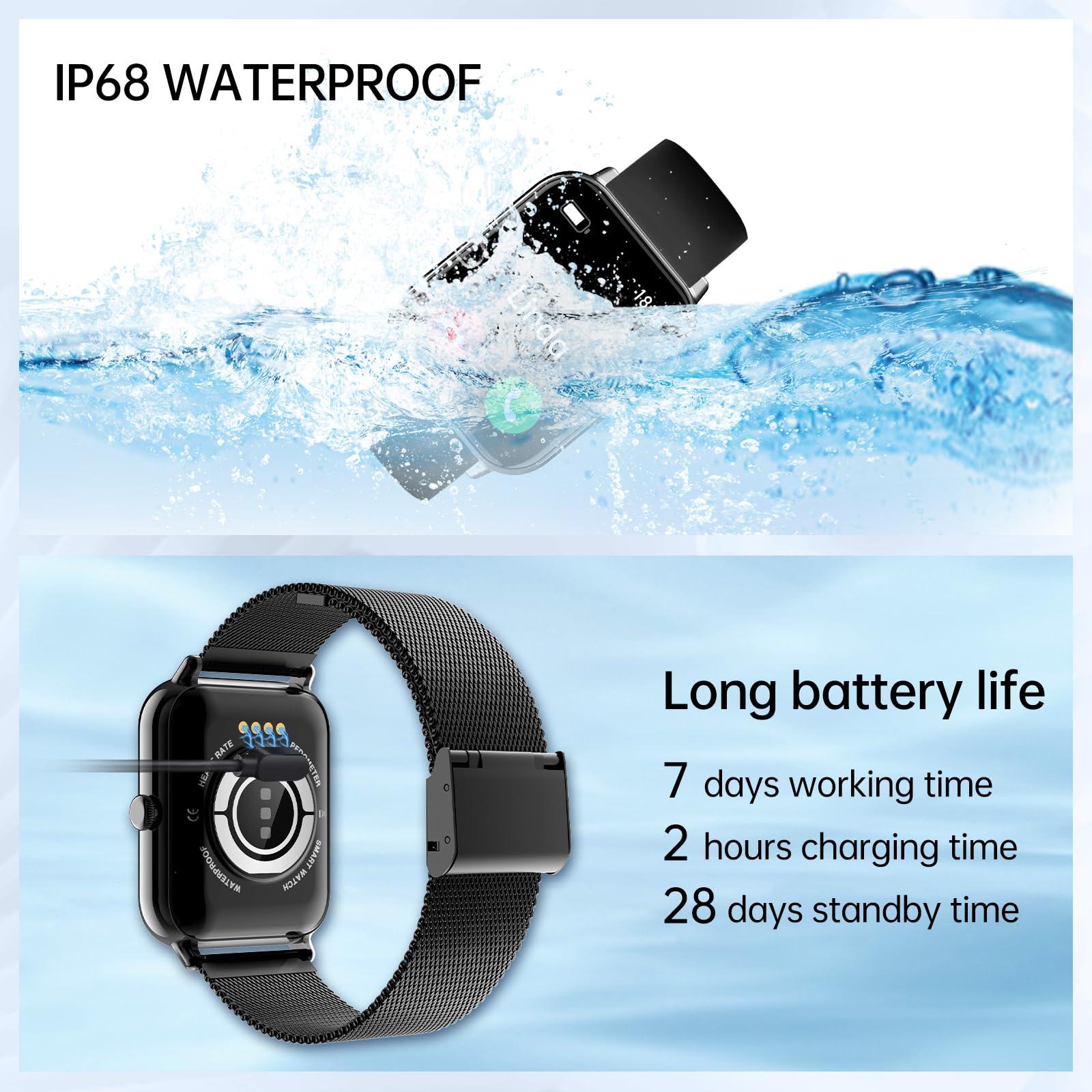 HXQHSTBG Smart Watches for Women Men(Answer/Dial Calls) 1.85" HD Fitness Step Tracker with Heart Rate Sleep Monitor, AI Voice Smart Watch IP68 Waterproof for Android/iOS, Black/2 Watch Straps - Image 8