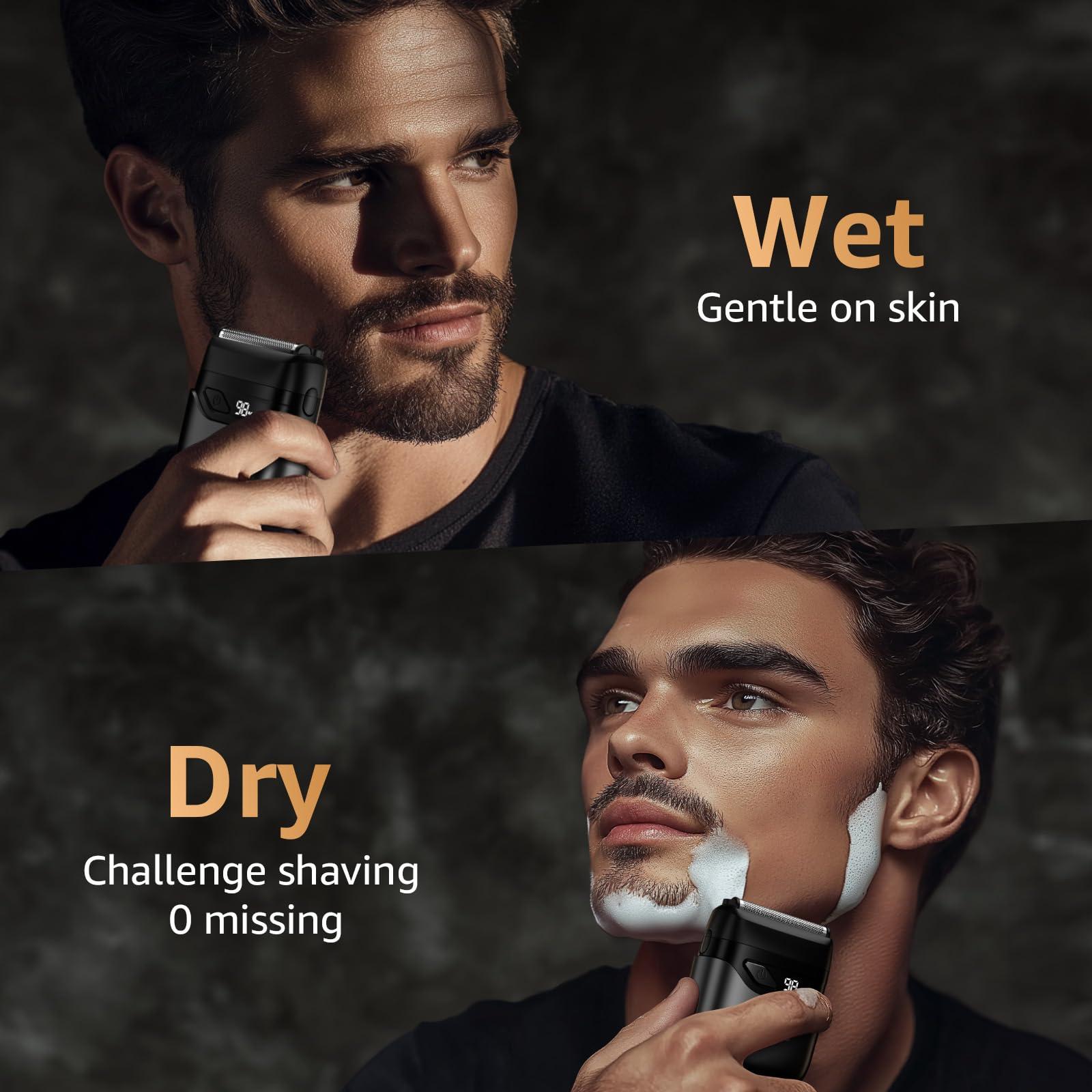 Electric Foil Shavers for Men, Mini Electric Razor, Compact Face Shaver, IPX7 Waterproof Wet Dry Cordless Razor, LED Display, USB-C Fast Rechargeable - Image 5