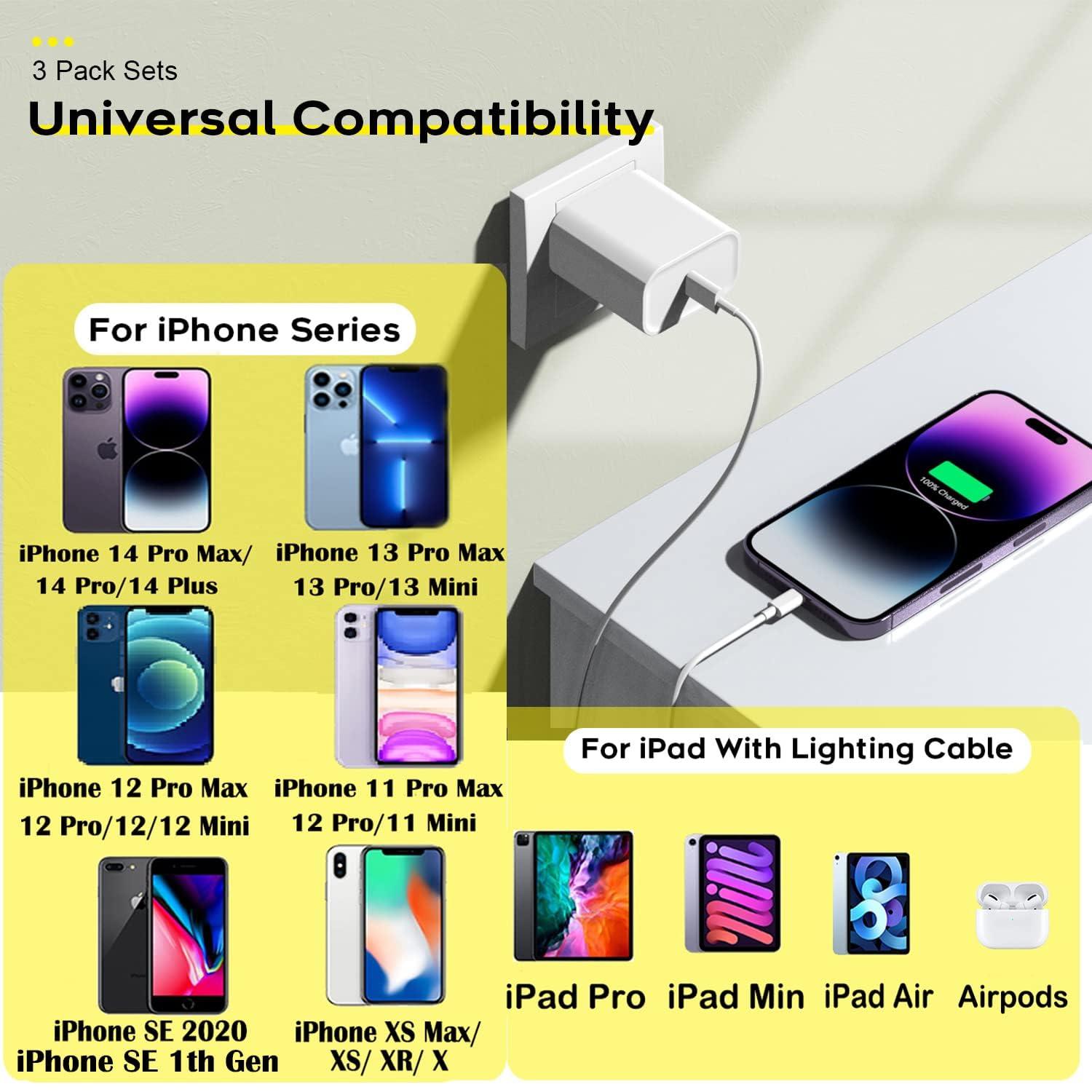 Fast Charger iPhone,i Phone Charge Cable,3Pack iPhone Charger Fast Charging 6Foot Phone Charging USB C Charge Adapter 6FT Type C to Lightning Cable for iPhone 14 Pro Max/14 Plus/13/12 Mini/11/10/XS/SE - Image 4