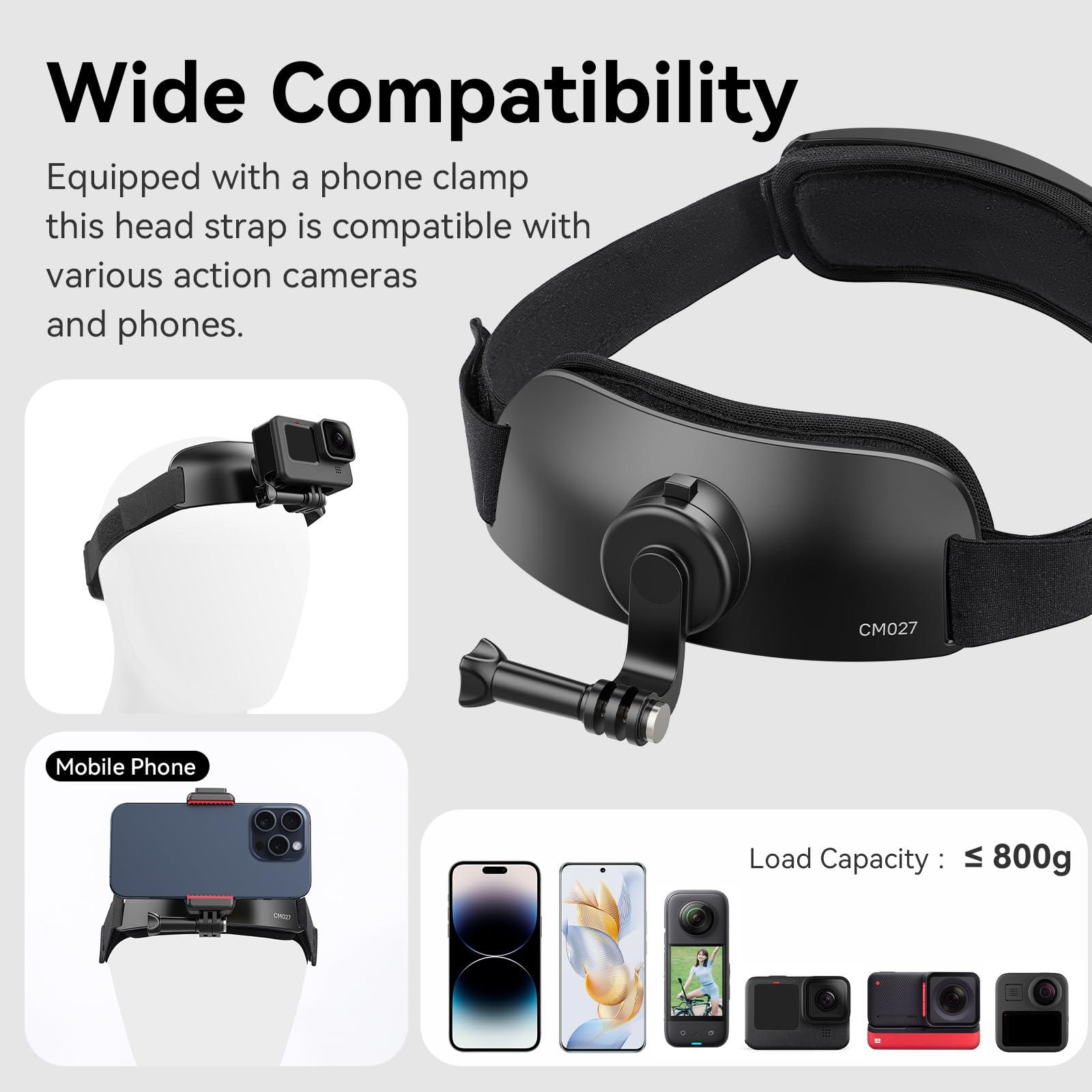 Head Strap Mount for Action Camera iPhone - ULANZI CM27 2 in 1 POV Sets Support Vertical Shots Vlog Video Accessories for Action Camera Cell Phone Smartphone - Image 3