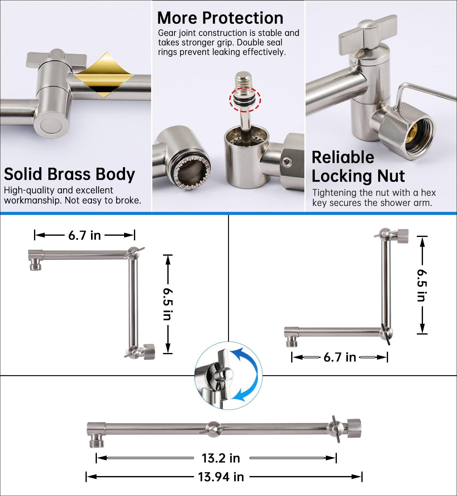 G-Promise All Metal 10 Inches Rainfall Shower Head with Handheld Spray Combo, 3 Settings Diverter, Adjustable Extension Arm with Lock Joints, 71 Inches Stainless Steel Hose (Brushed Nickel) - Image 2
