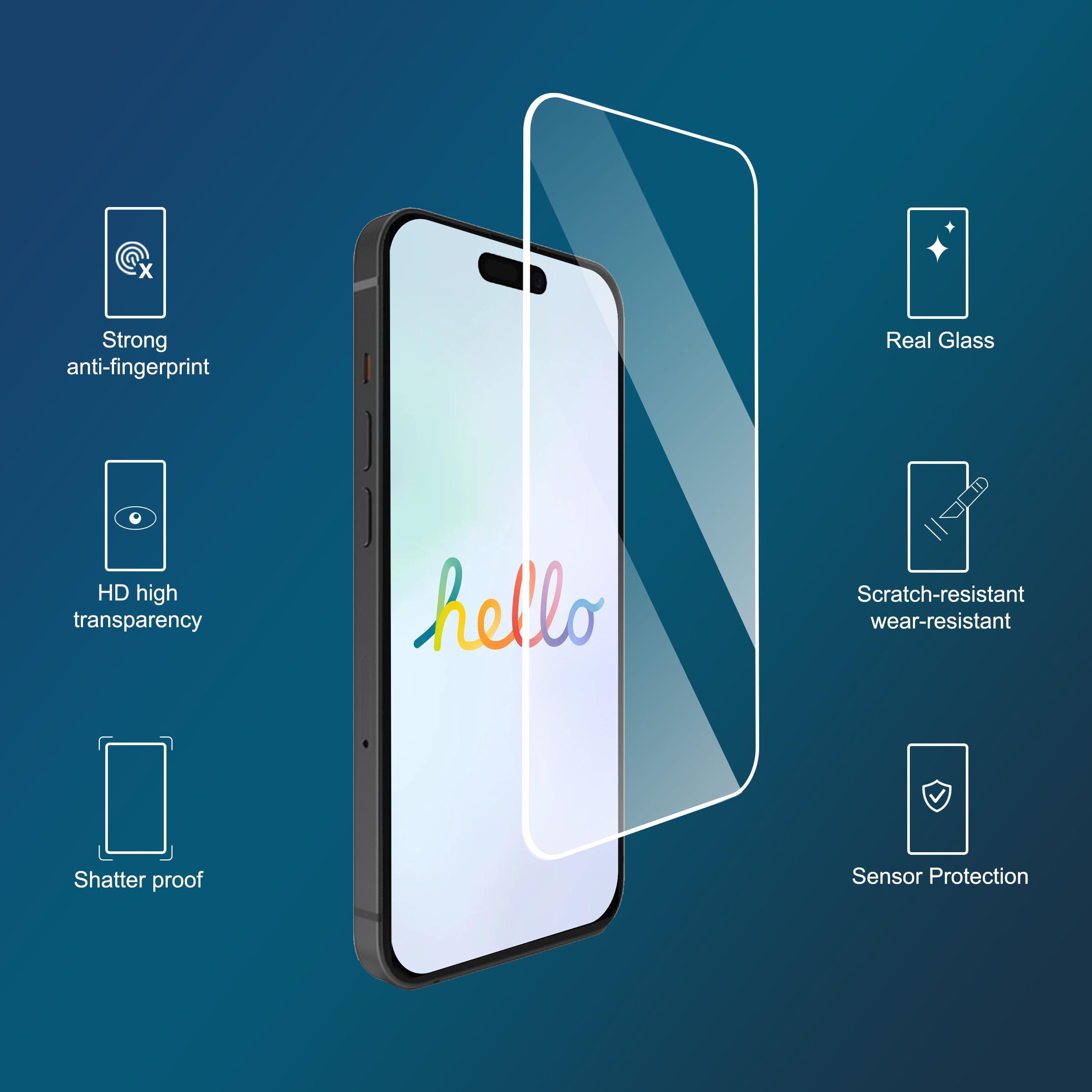 Ailun Screen Protector for iPhone 16 / iPhone 15 / iPhone 15 Pro [6.1 Inch] Display 3 Pack Tempered Glass, Dynamic Island Compatible, Case Friendly [Not for iPhone 16 Pro 6.3 Inch]. - Image 2
