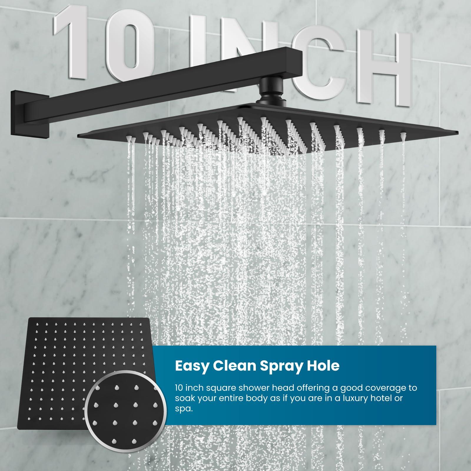 gotonovo Rainfall Bathroom Shower System Rain Shower Head and Handle Set Wall Mounted Shower Complete Combo Solid Brass Pressure Balancing Shower Mixer Valve 10 Inch Matte Black - Image 4