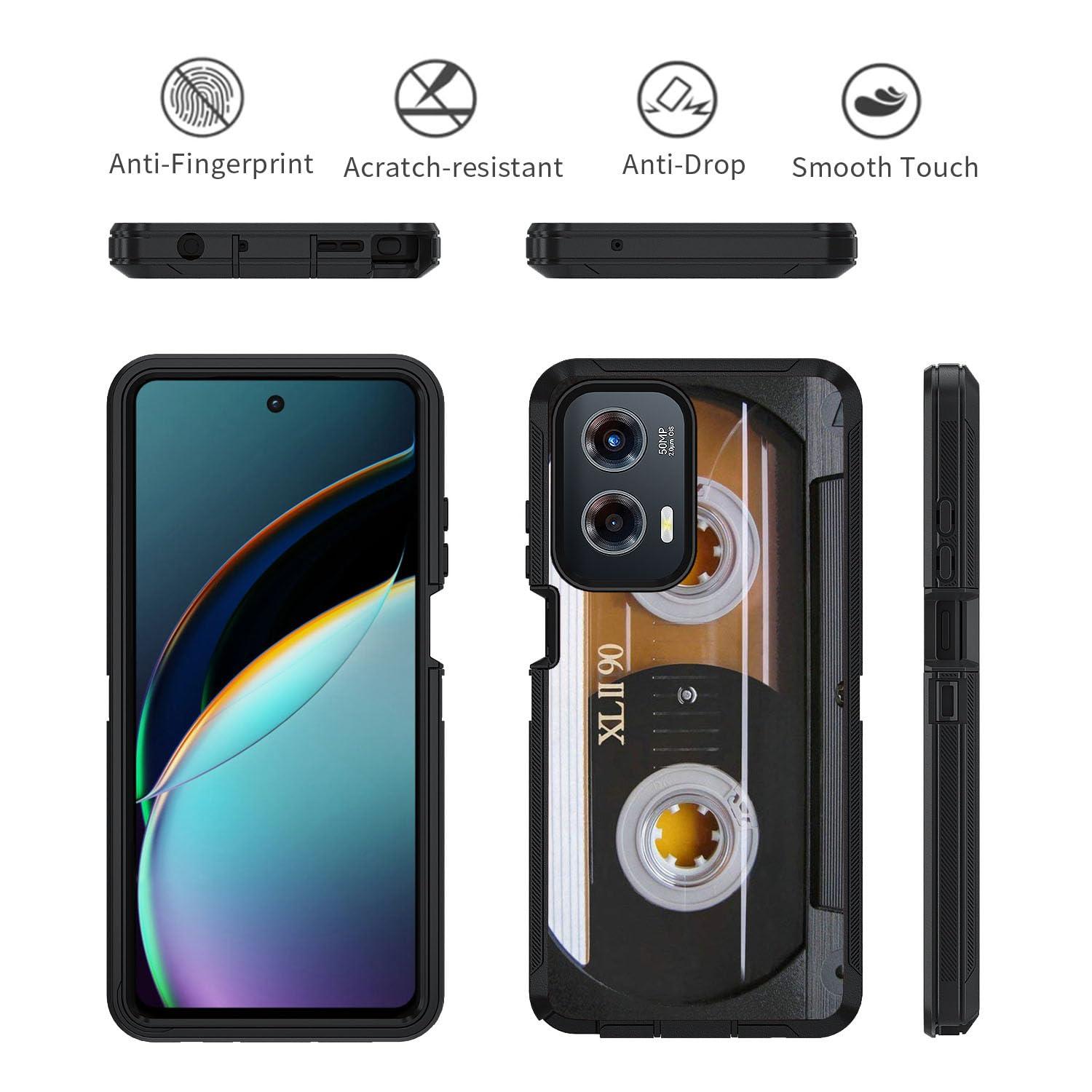 BWOOLL for Motorola Moto G Stylus 5G 2024 Case, Heavy Duty 3 in 1 Hybrid Hard PC & Soft Silicone Shockproof Drop Protection Case for Moto G Stylus 5G 2024, Vintage 80s Music Cassette - Image 3