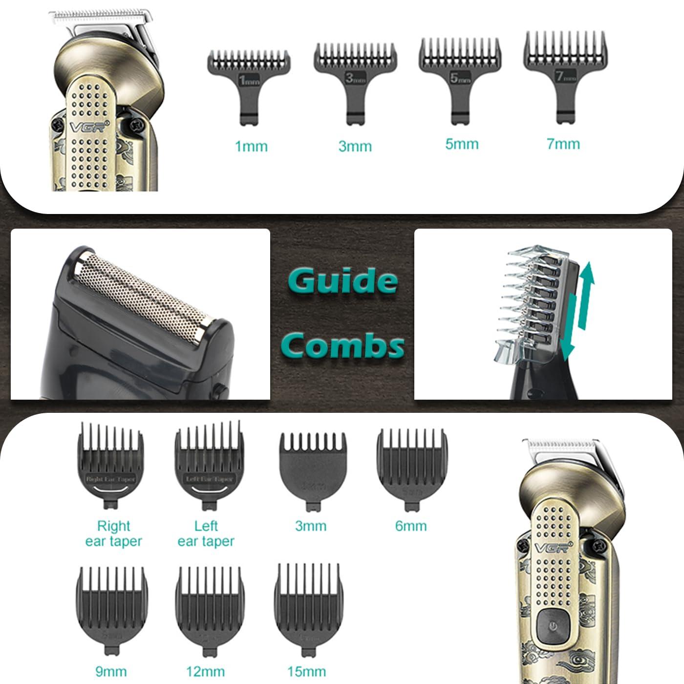 VGR 095 Beard Trimmer for Men, 7 in 1 Waterproof Cordless Hair Clippers and Trimmers Set, Electric Razor Shavers T-Blade Hair Trimmer Grooming Kit for Nose Body Ear Face Mustache, V-103 - Image 6