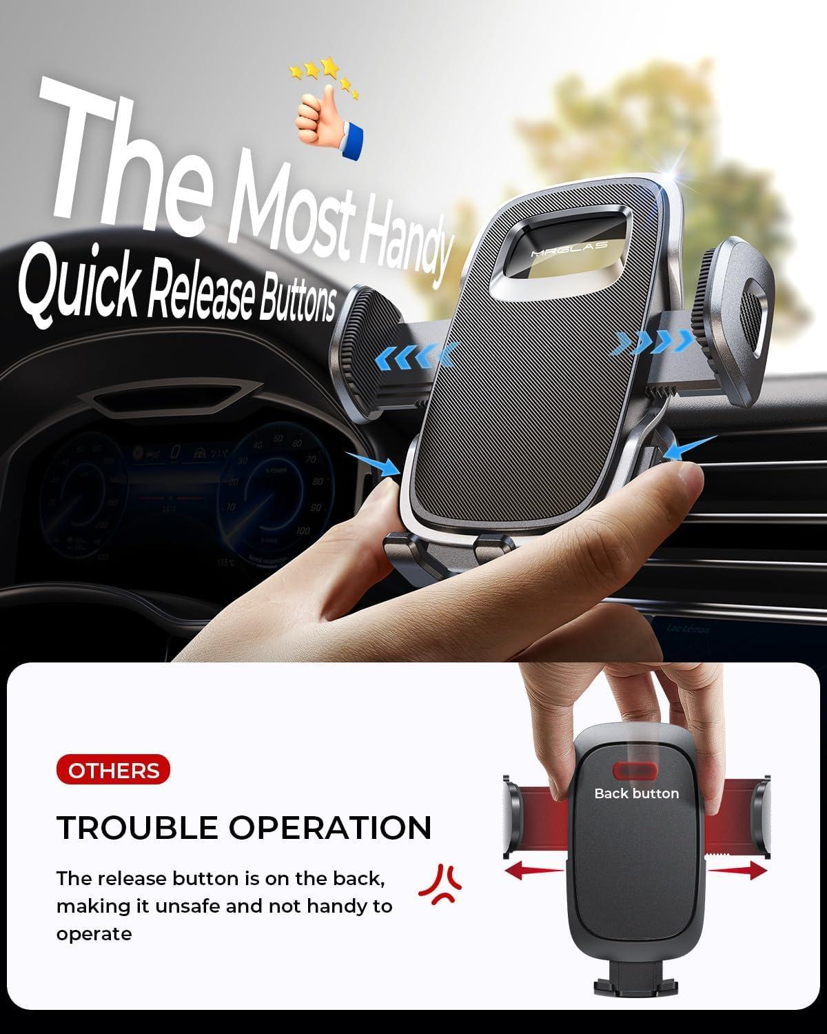 MRGLAS 2025 Upgraded Phone Holders for Your Car with New Metal Hook Clip, Handy Air Vent Cell Phone Car Mount [One Hand Operation], Universal Automobile Cradle for iPhone Android and All Smartphones - Image 3
