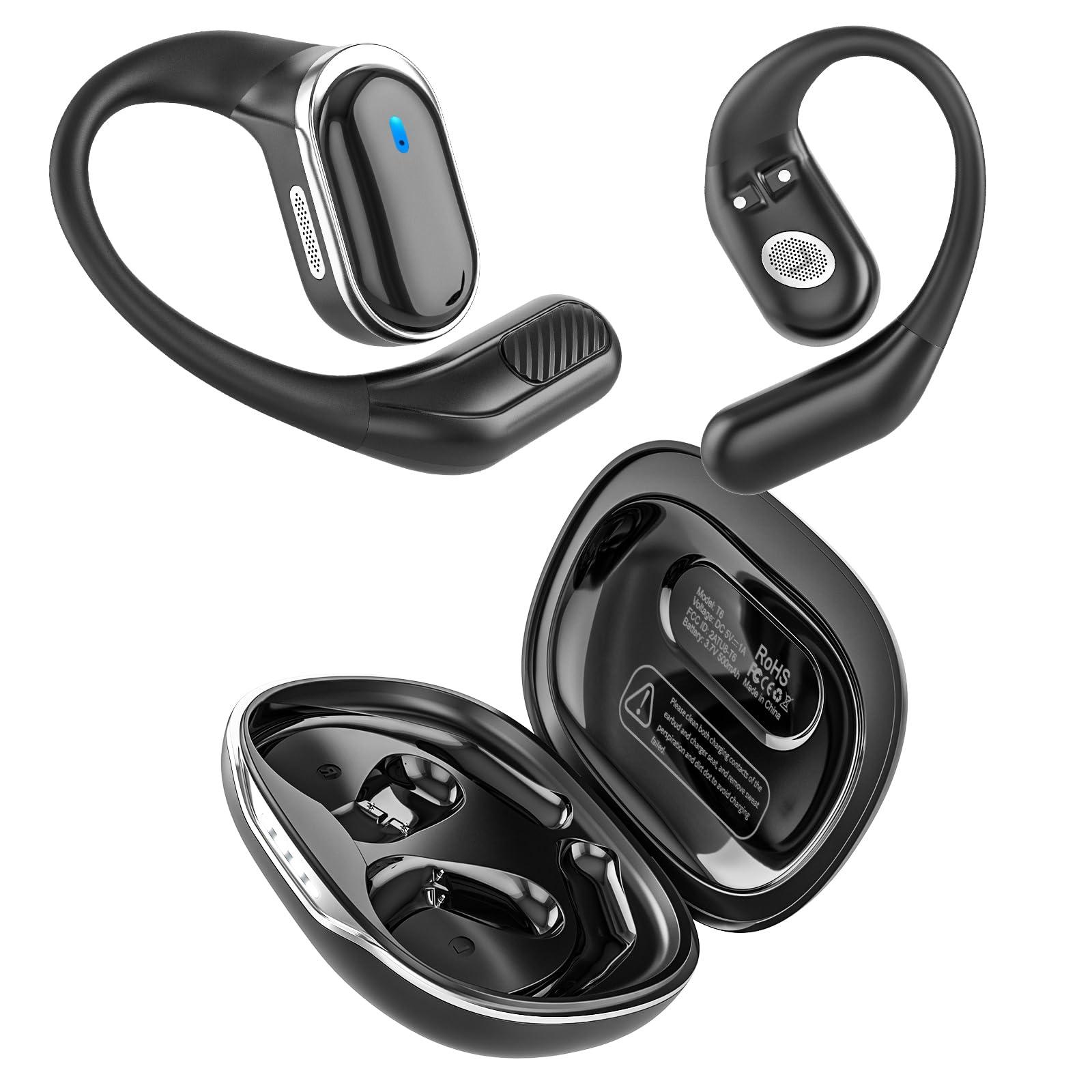 TRAUSI Open Ear Bluetooth Earbuds Wireless Headphones, 50Hrs Playtime Stereo Sound Earphones with IPX7 Waterproof Ear Buds, Ideal for Fitness, Travel - Black