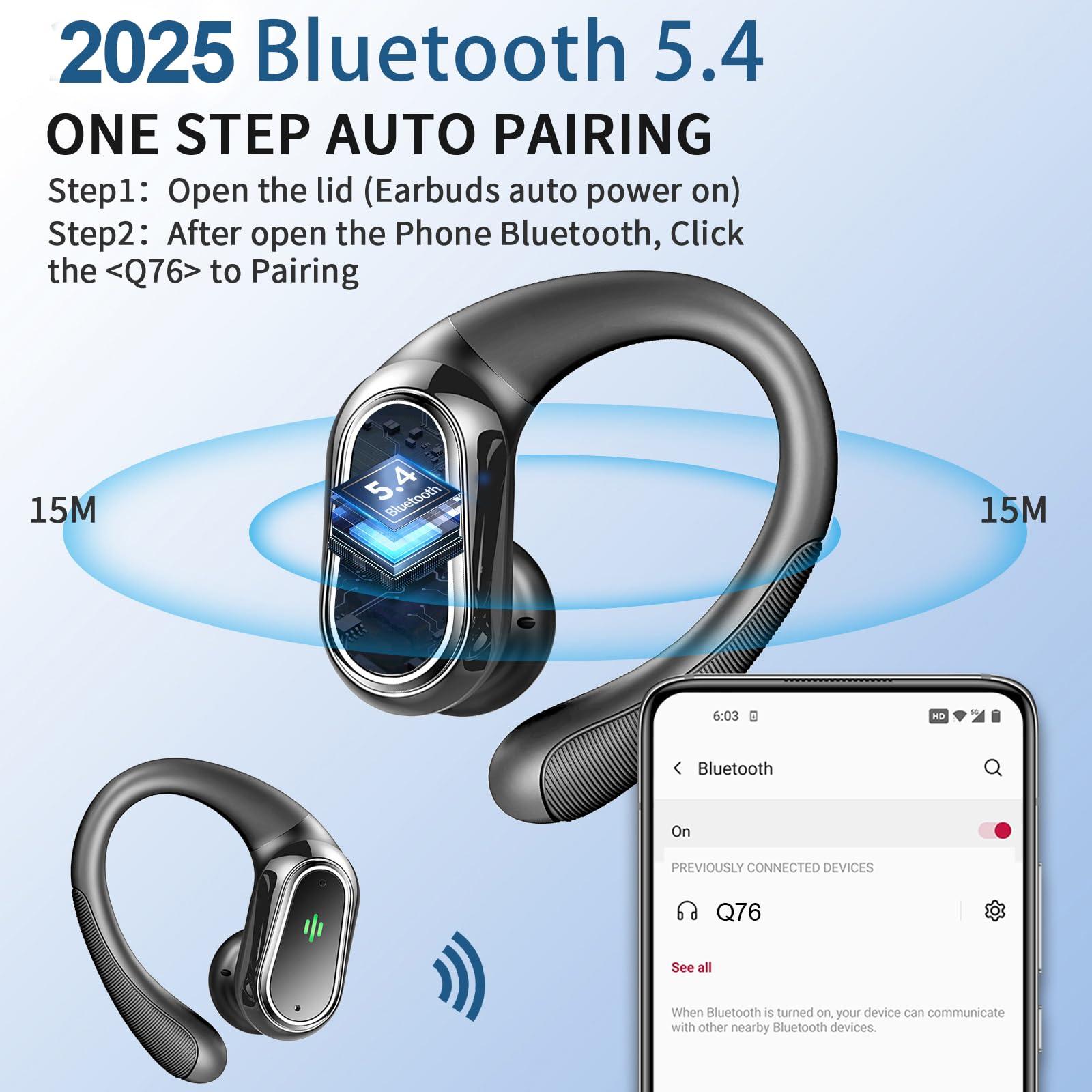 Wireless Earbuds, 2025 Bluetooth 5.4 Headphones Sport, Bluetooth Earbuds with ENC Noise Canceling Mic, 50H Stereo Wireless Headphones IP7 Waterproof with Earhooks, Dual LED Display for Workout/Running - Image 2