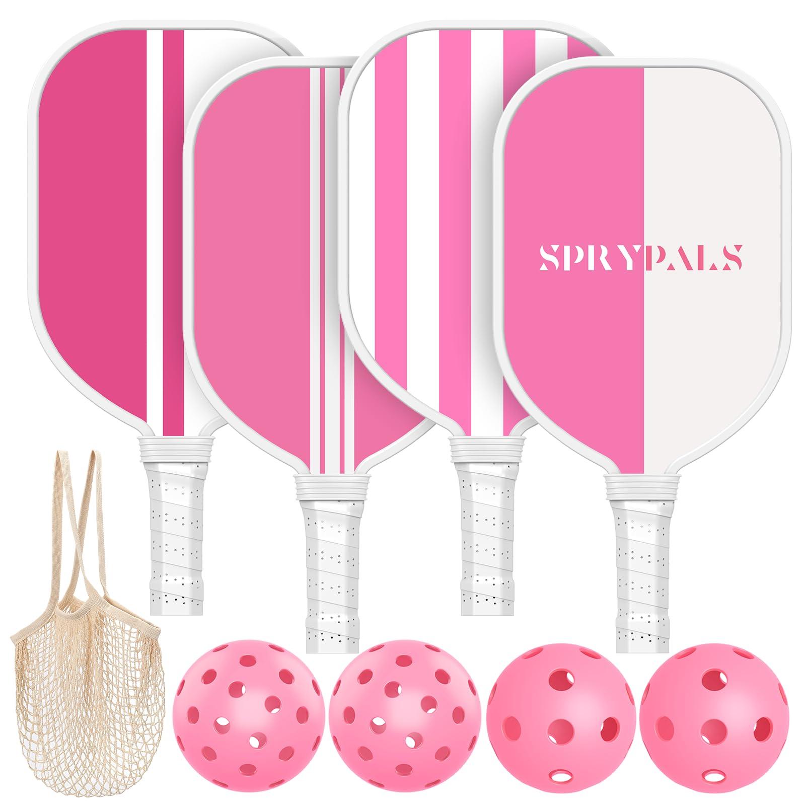 Pickleball Paddles Set of 4, USAPA Approved Pickleball Set of 4 with 4 Pickleball Balls & 1 Carry Bag Premium Wooden Cute Pickle Ball Paddles Rackets Ergonomic Cushion Grip Gifts for Women Youth Men