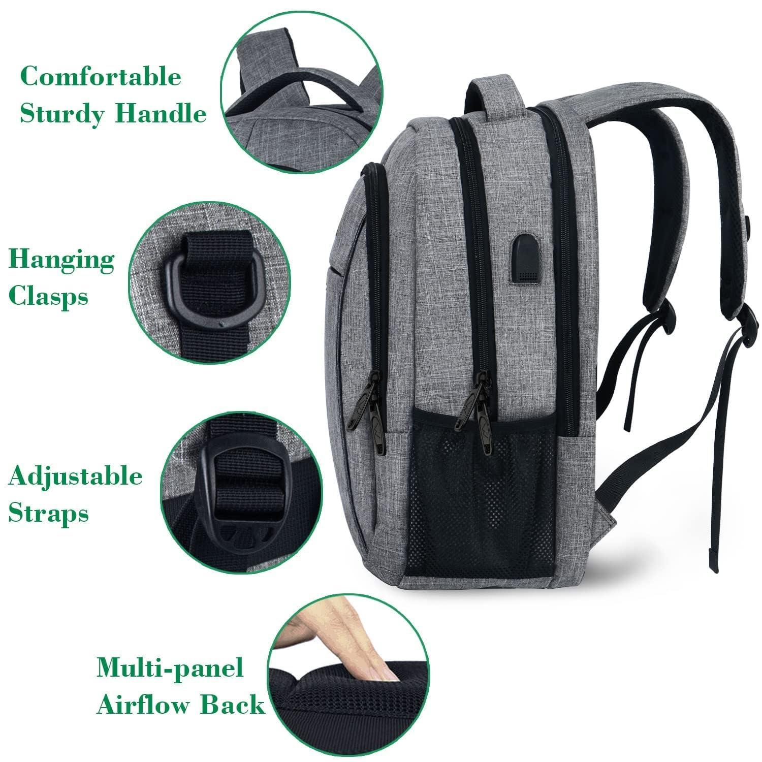 MATEIN Travel Laptop Backpack, Business Anti Theft Slim Sturdy Laptops Backpack with USB Charging Port, Water Resistant College School Computer Bag Gift for Men & Women Fits 15.6 Inch Notebook, Grey - Image 7