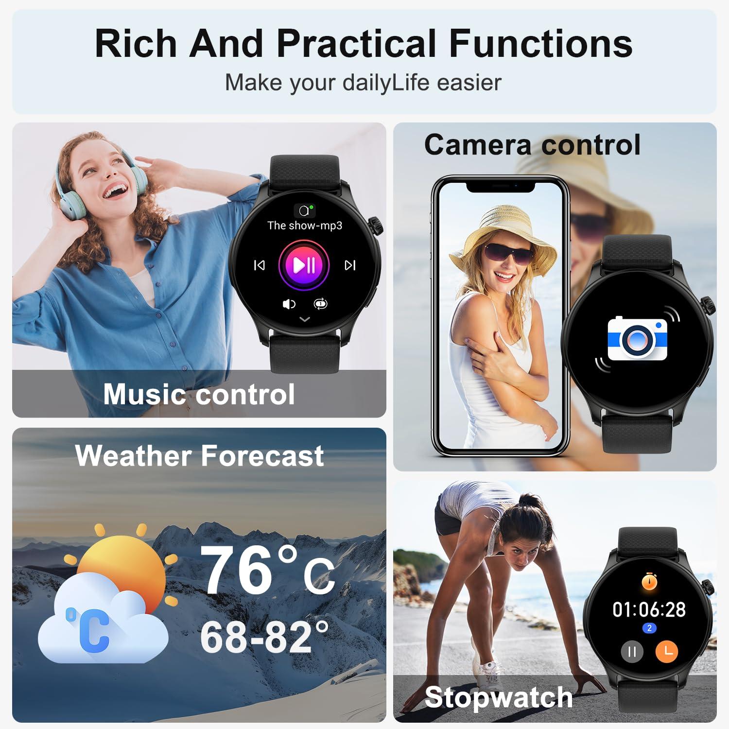 Smart Watch for Men Women Fitness: Waterproof Make/Answer Call Smart Watches for Men Digital Mens Watches Run Smartwatch Android Phones iPhone Samsung Compatible Heart Rate Monitor Step Tracker Black - Image 5