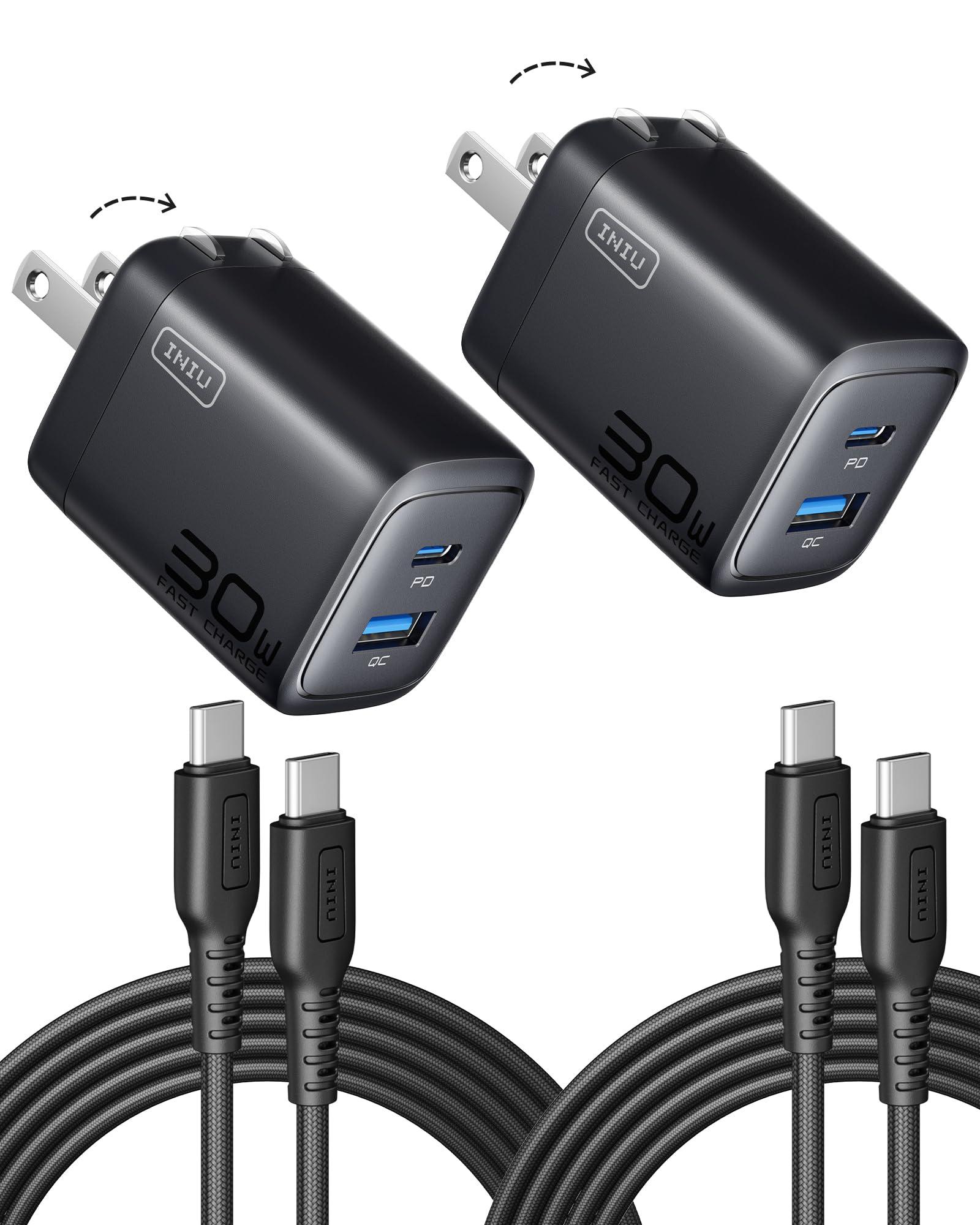 INIU USB C Charger Block, 2-Pack 30W Fast Charging Type C Wall Charger with Foldable Plug and 5ft USB-C Cable for iPhone 16 15 Samsung S25 S24 iPad Pro and More Series