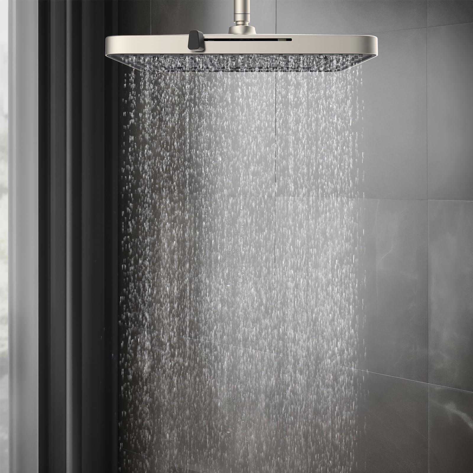 Hibbent 5 Spray Modes Shower Head, 13'' High Pressure Rain Shower Head, Large Rainfall Showerhead, High Flow Waterfall Bathroom Fixed Showerheads, Adjustable Swivel Ball Joint, Brushed Nickel - Image 8