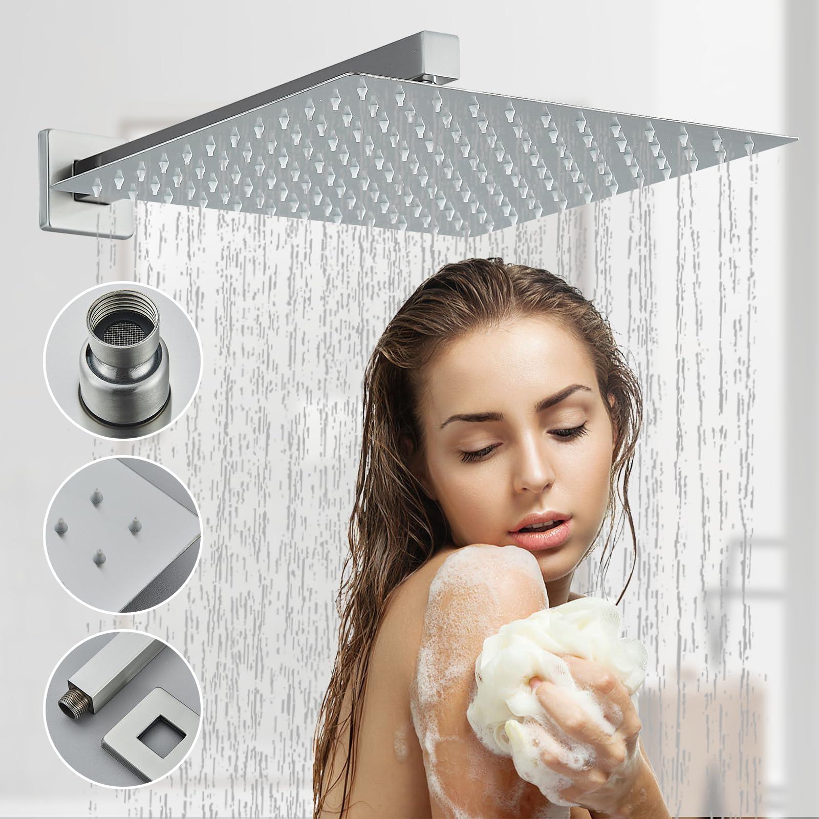 Ackwave Shower Faucet Set Brushed Nickel Shower System with 12 Inches Rain Shower Head and Handheld Sprayer Wall Mounted Shower Fixture Set with Brass Shower Valve - Image 4