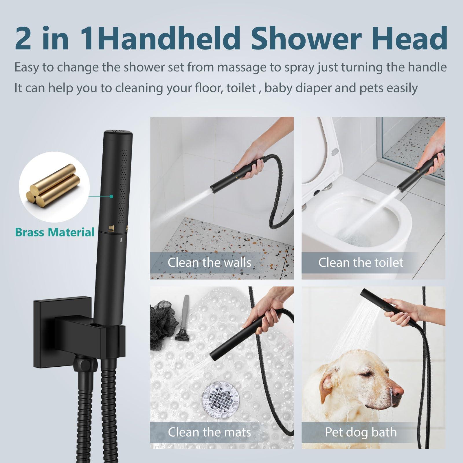 Aolemi Ceiling Mount Shower System with Rainfall Shower Head and Handheld,High Pressure Shower Faucet Set Fixture Combo with 2 in 1 Handheld Spray Rough-in Valve,12 Inch Shower Head Matte Black - Image 5