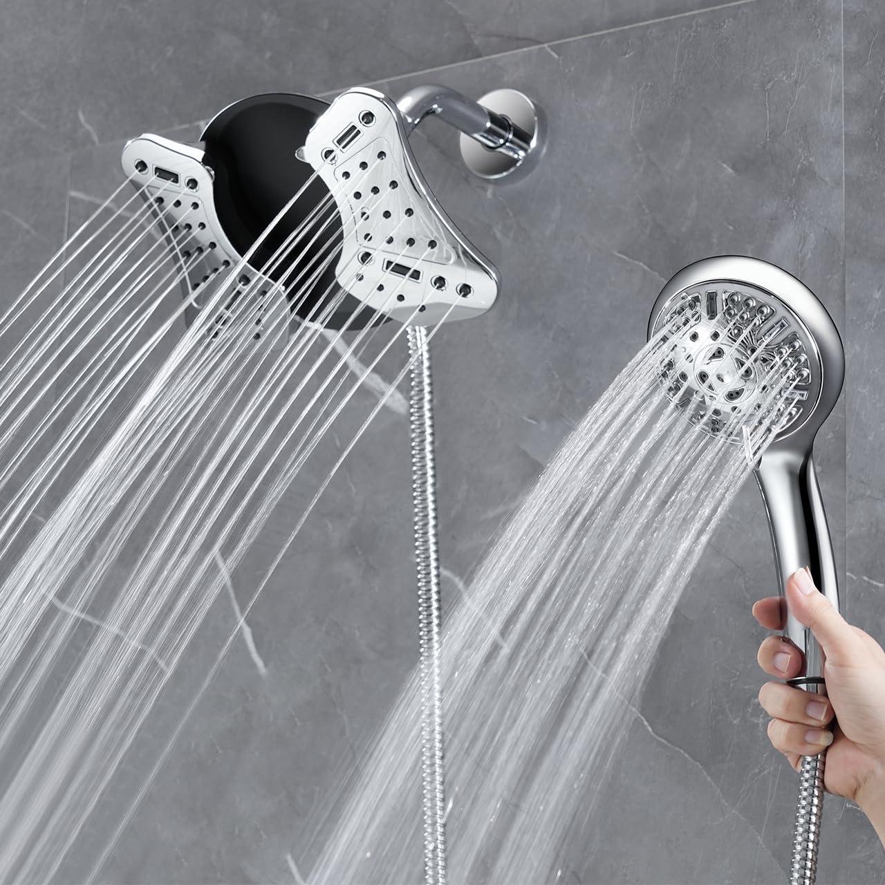 GRICH 2.5GPM Shower Head with Handheld Spray Combo: 2 in 1 Rainfall Shower Heads high pressure & Handheld Shower Head, 9 Spray Modes/Settings Detachable Shower Head with 60 Inch Hose - Image 2