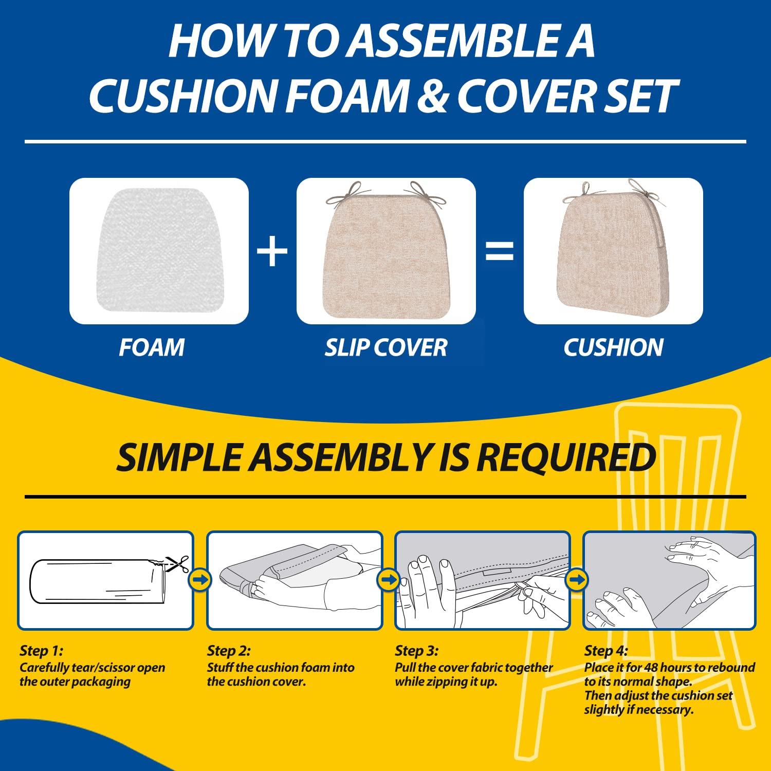 AAAAAcessories D-Shaped Chair Cushions, 2" Thick Dining Chair Pads with Ties and Removable, Machine-Washable Cover, 17" x 16", Set of 4, Beige - Image 9