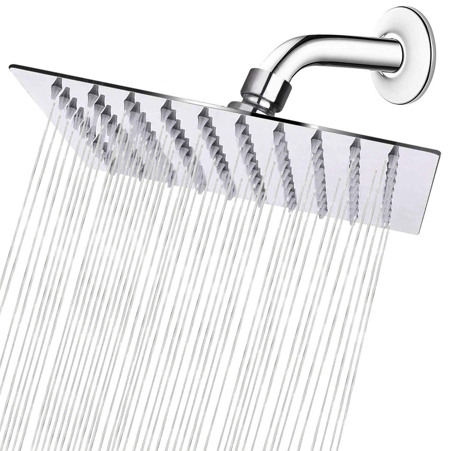 NearMoon Rain Shower Head, High Flow Stainless Steel Square Rainfall Shower, High Pressure Design, Awesome Shower Experience Even At Low Water Flow (8 Inch, Chrome Finish)