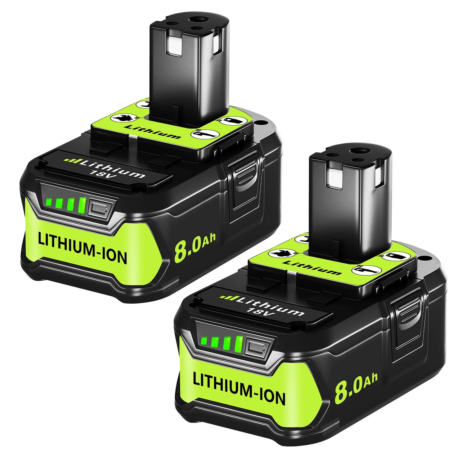 KINGTIANLE 8.0Ah 18V Battery for Ryobi: Replacement Compatible with Ryobi 18V Battery ONE+ Lithium-ion P108 P102 P103 P105 P107 P189 Cordless Power Tools, 2 Pack
