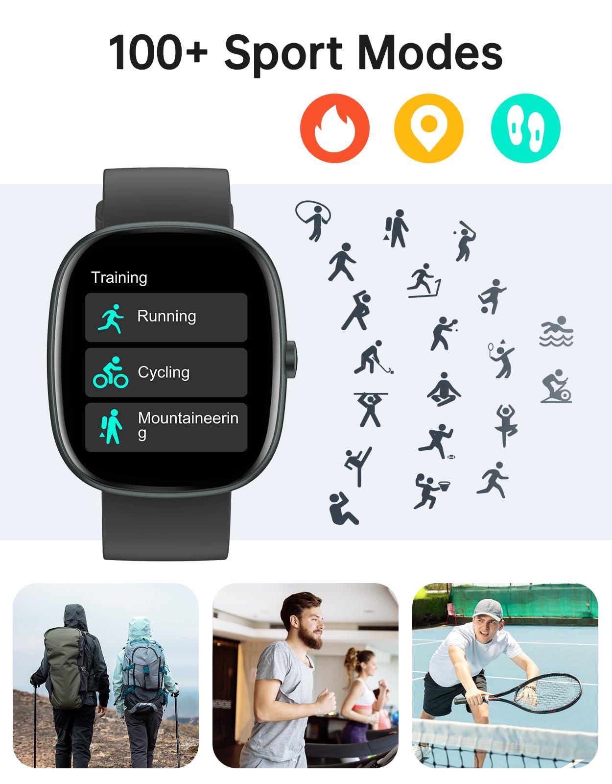 HUAKUA Smart Watches for Women Men (Answer/Make Calls), 1,85" HD Smart Watch for iPhone/Android Phones, Fitness Tracker with 100+ Sport Heart Rate/Sleep Monitor Pedometer IP68 Waterproof (Black) - Image 3