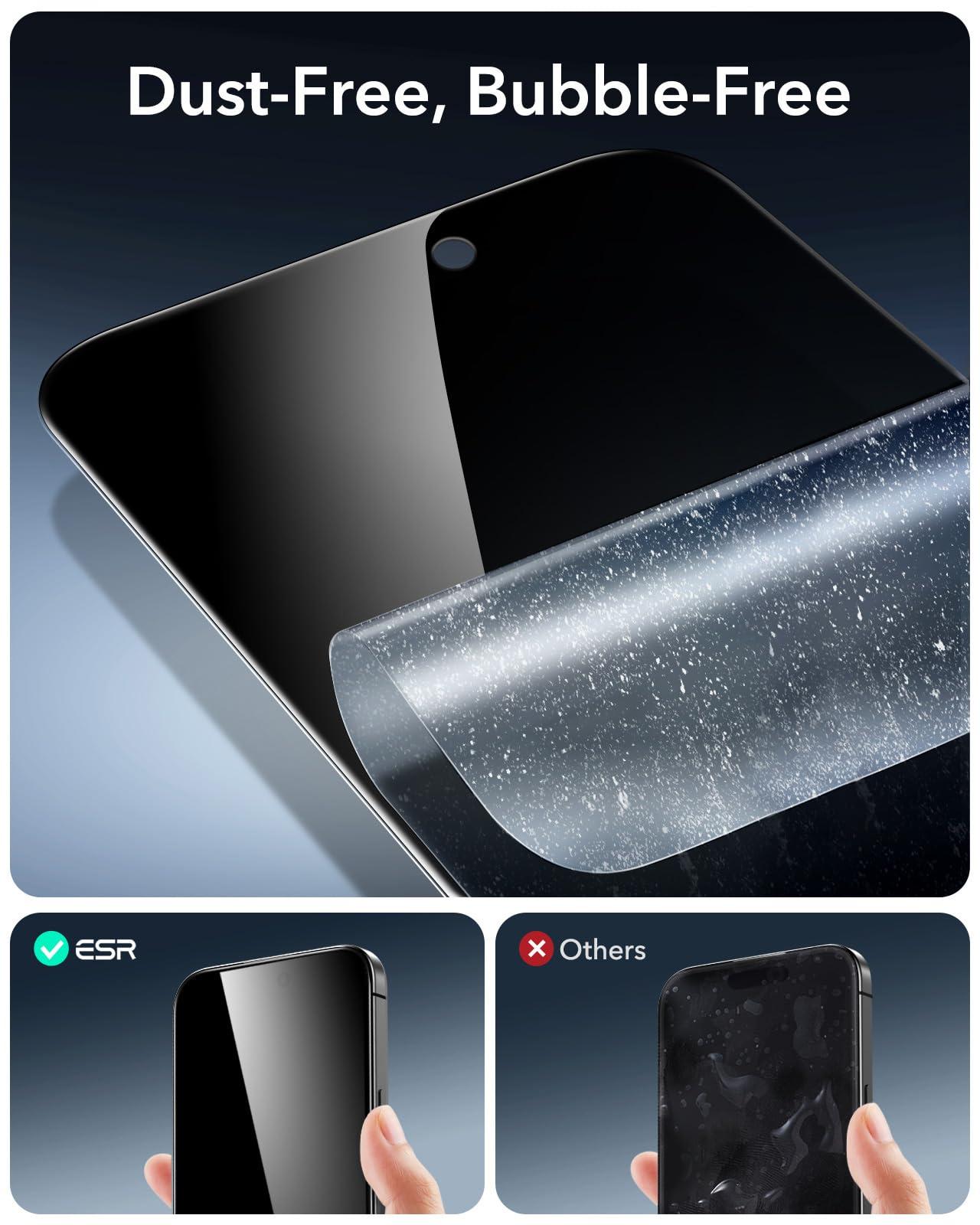 ESR 3 Pack 9H+ Glass for iPhone 15 Pro Max Privacy Screen Protector, [Military Grade Shatterproof & Longest Durable] Armorite Anti-spy Tempered Glass with UltraFit Tray - Image 5