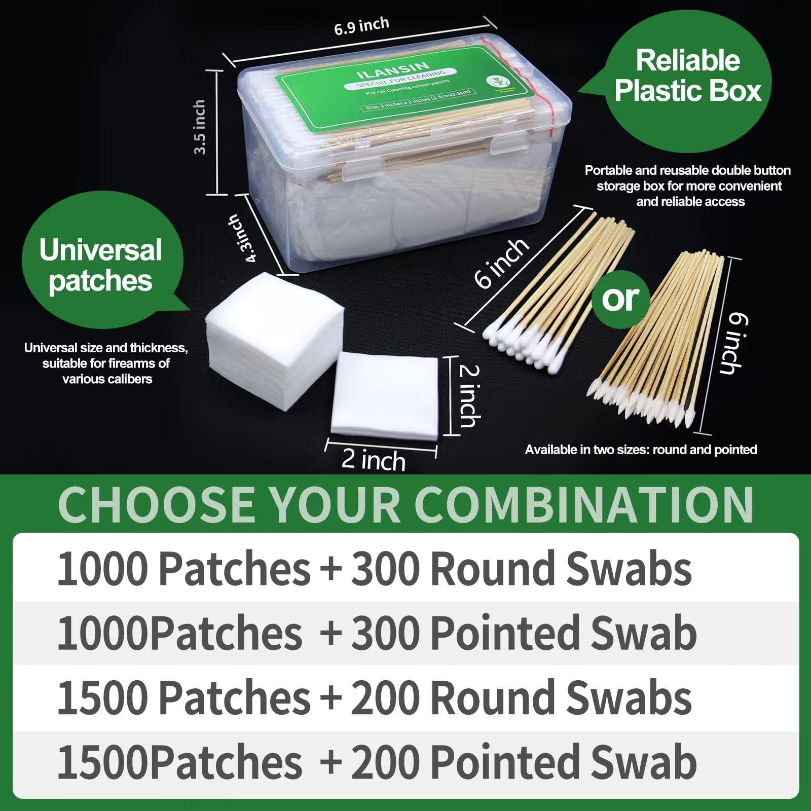 ILANSIN 1700PCS gun cleaning supplies—1500PCS Gun Cleaning Patches +200PCS Gun Cleaning swabs,2"x2"Lint Free Gun Cleaning Rags,6"Long Cotton swabs for 9mm and All Caliber of Firearms.Gun Cleaning Kit - Image 2