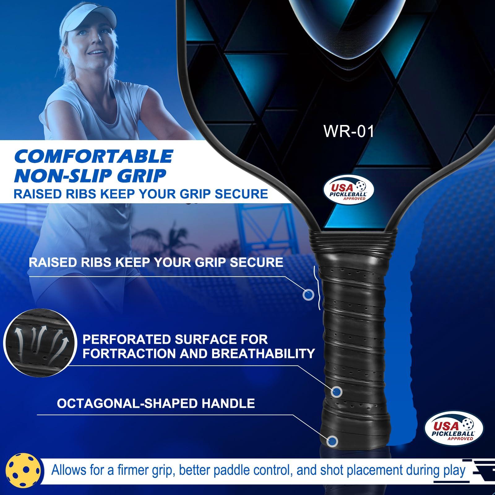 Carbon Fiber Pickleball Paddles Set of 4 or 2 Rackets,USAPA Approved Carbon Fiber Surface Pickle Ball Equipment Sets PP Honeycomb Core Pickleball Rackets & Accessories for Men,Women,Kids,Adults - Image 5